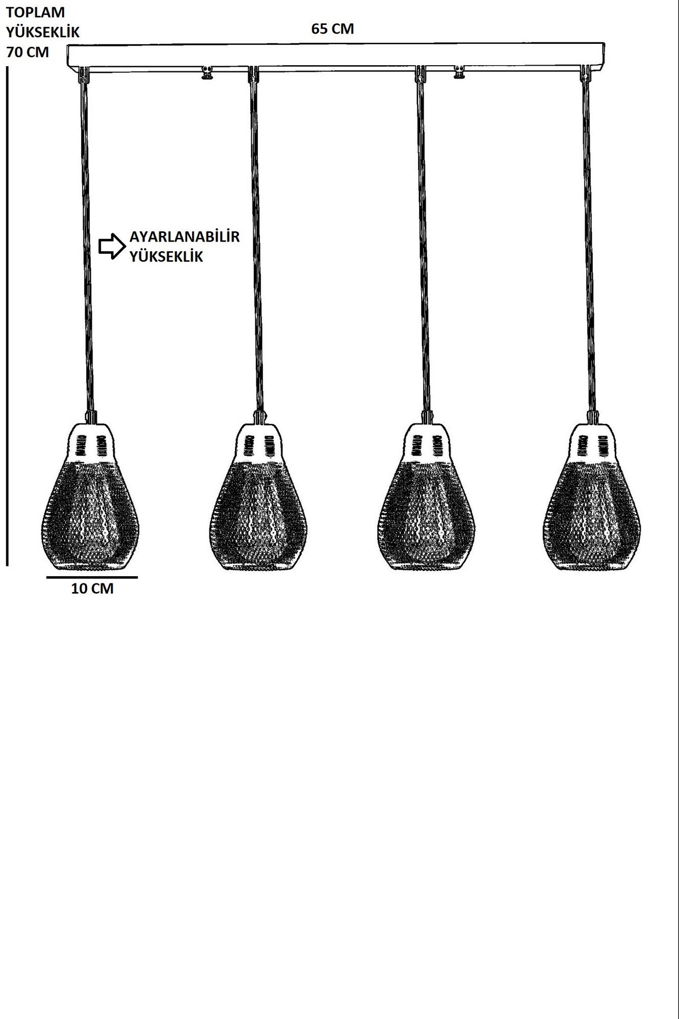 Candeeiro de Teto – 70 cm – Preto – Metal