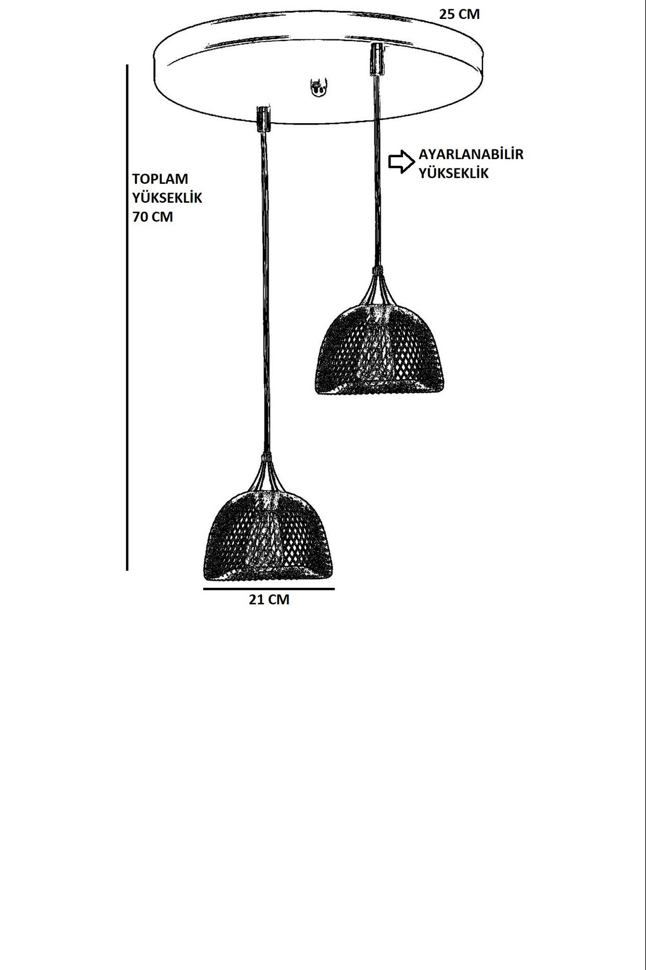 Candeeiro de Teto – 70 cm – Preto – Metal