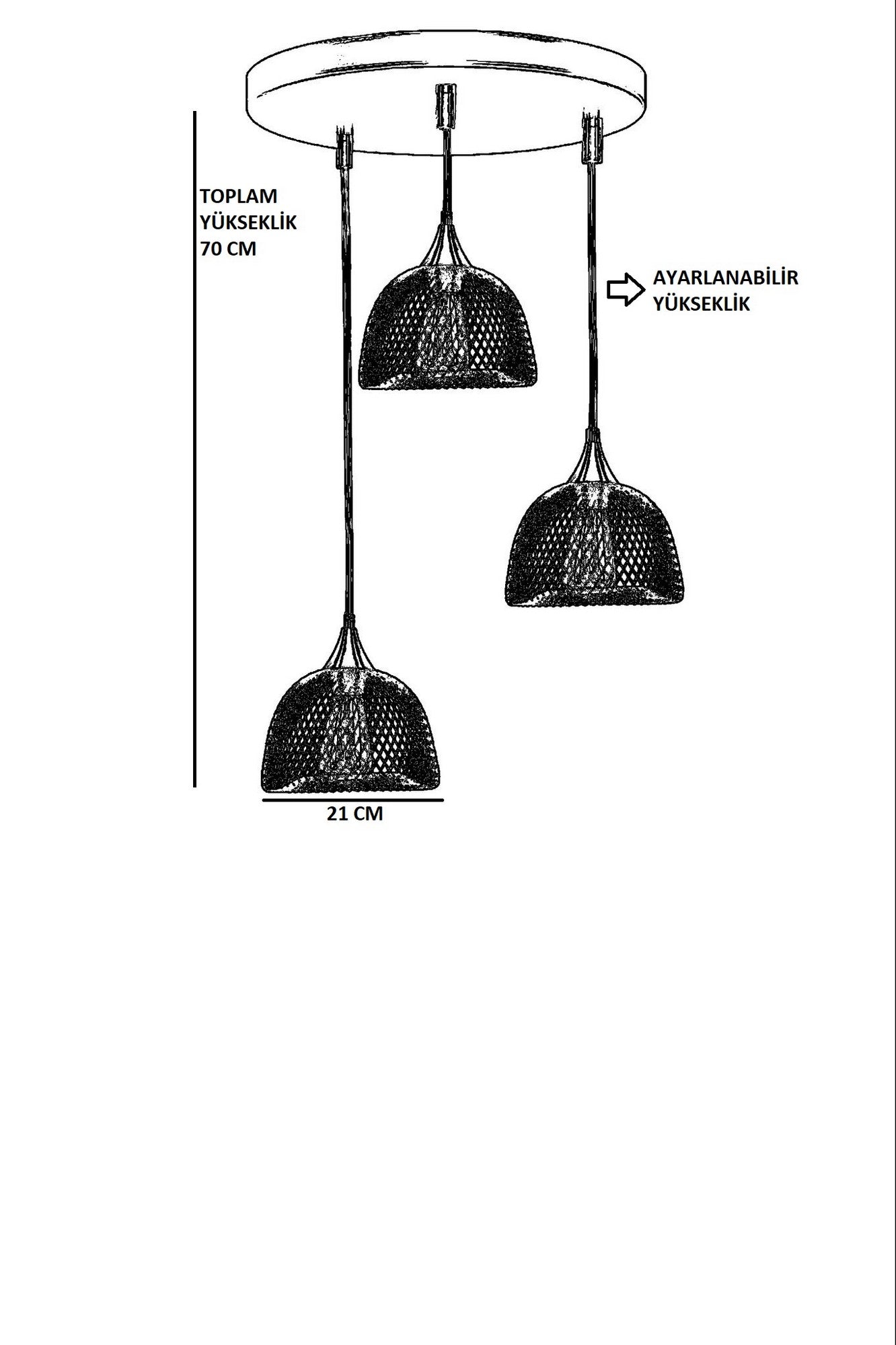 Candeeiro de Teto – 70 cm – Preto – Metal