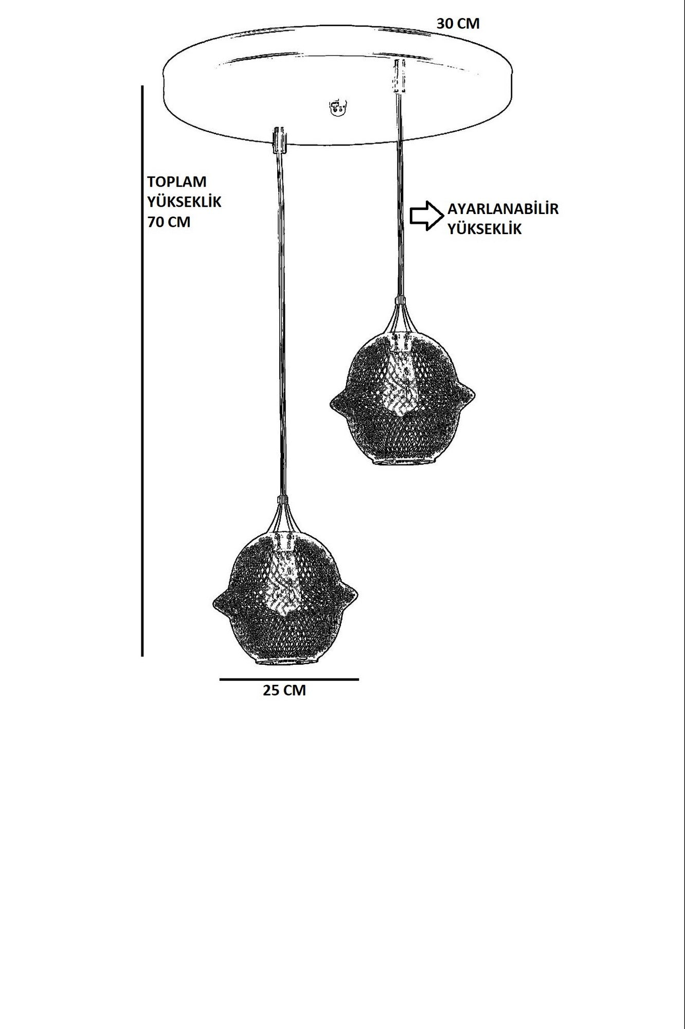 Candeeiro de Teto – 70 cm – Preto – Metal