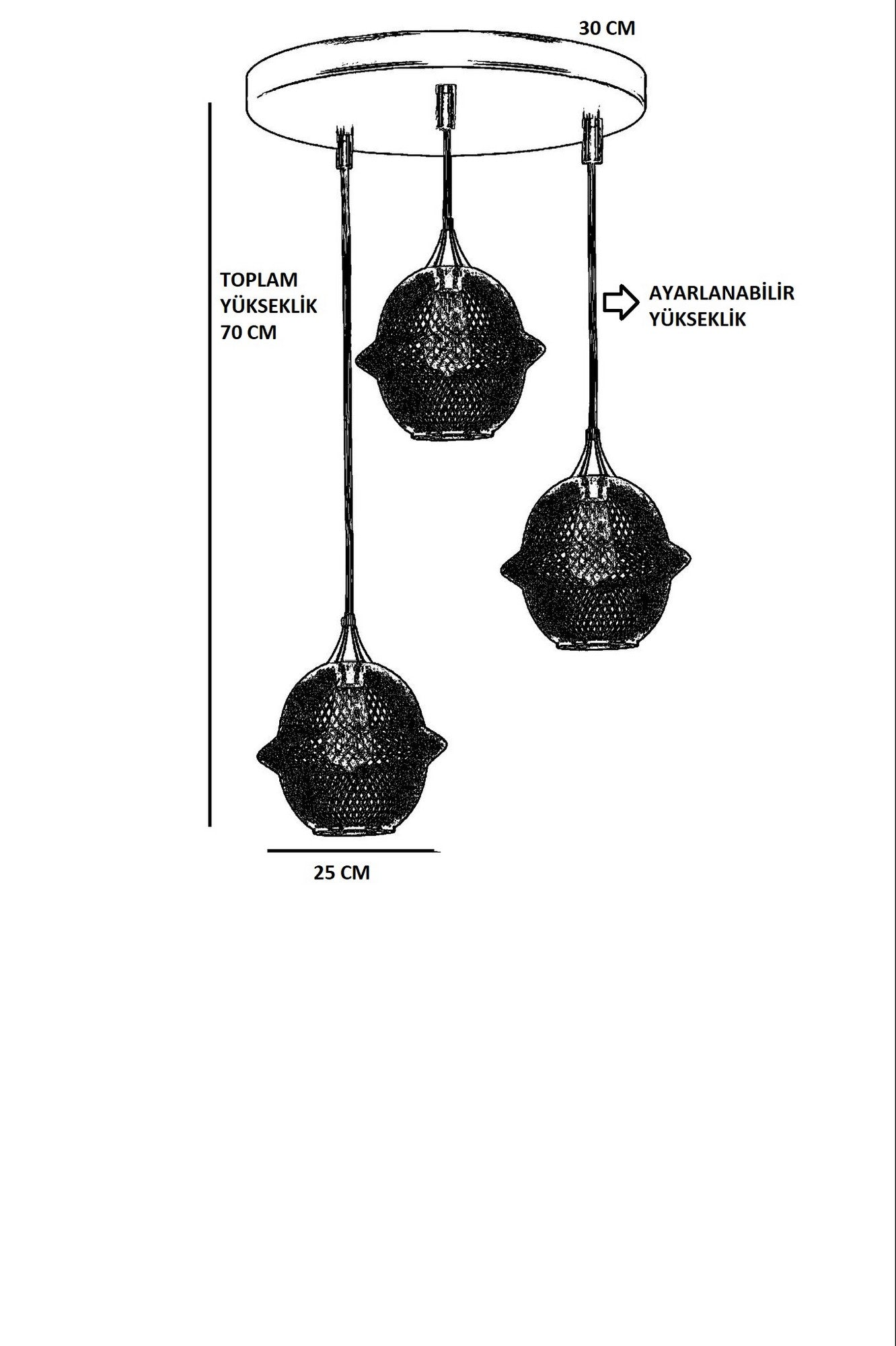 Candeeiro de Teto – 70 cm – Preto – Metal