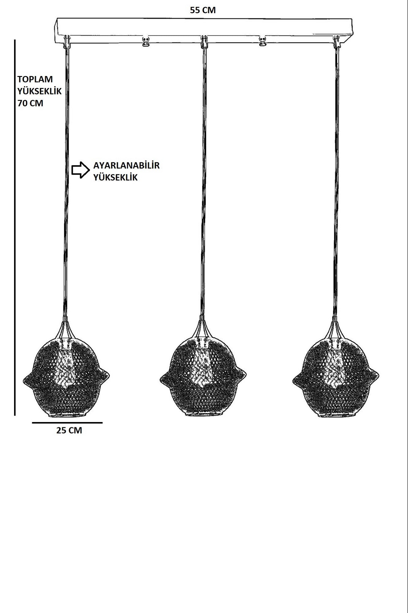 Candeeiro de Teto – 70 cm – Preto – Metal