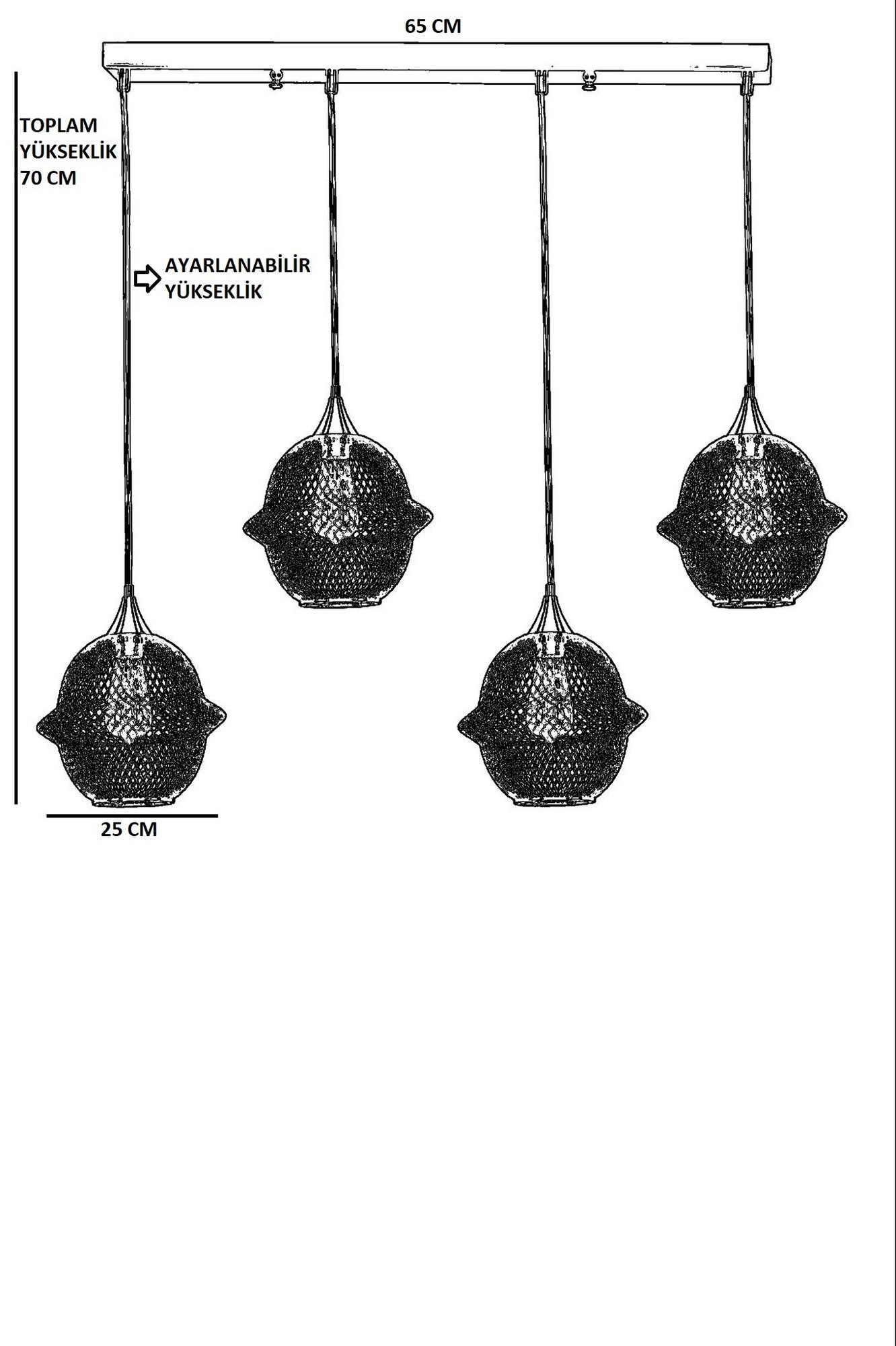 Candeeiro de Teto – 70 cm – Preto – Metal