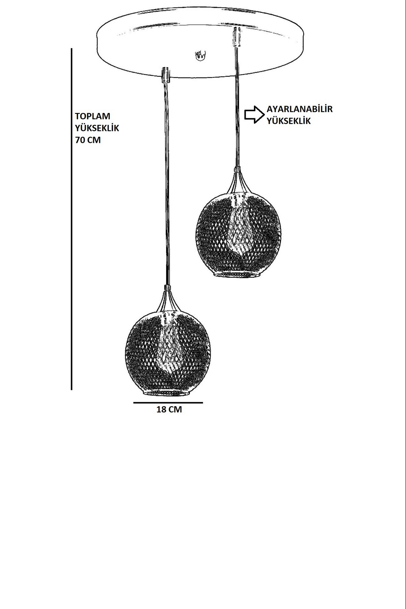 Candeeiro de Teto – 70 cm – Preto – Metal