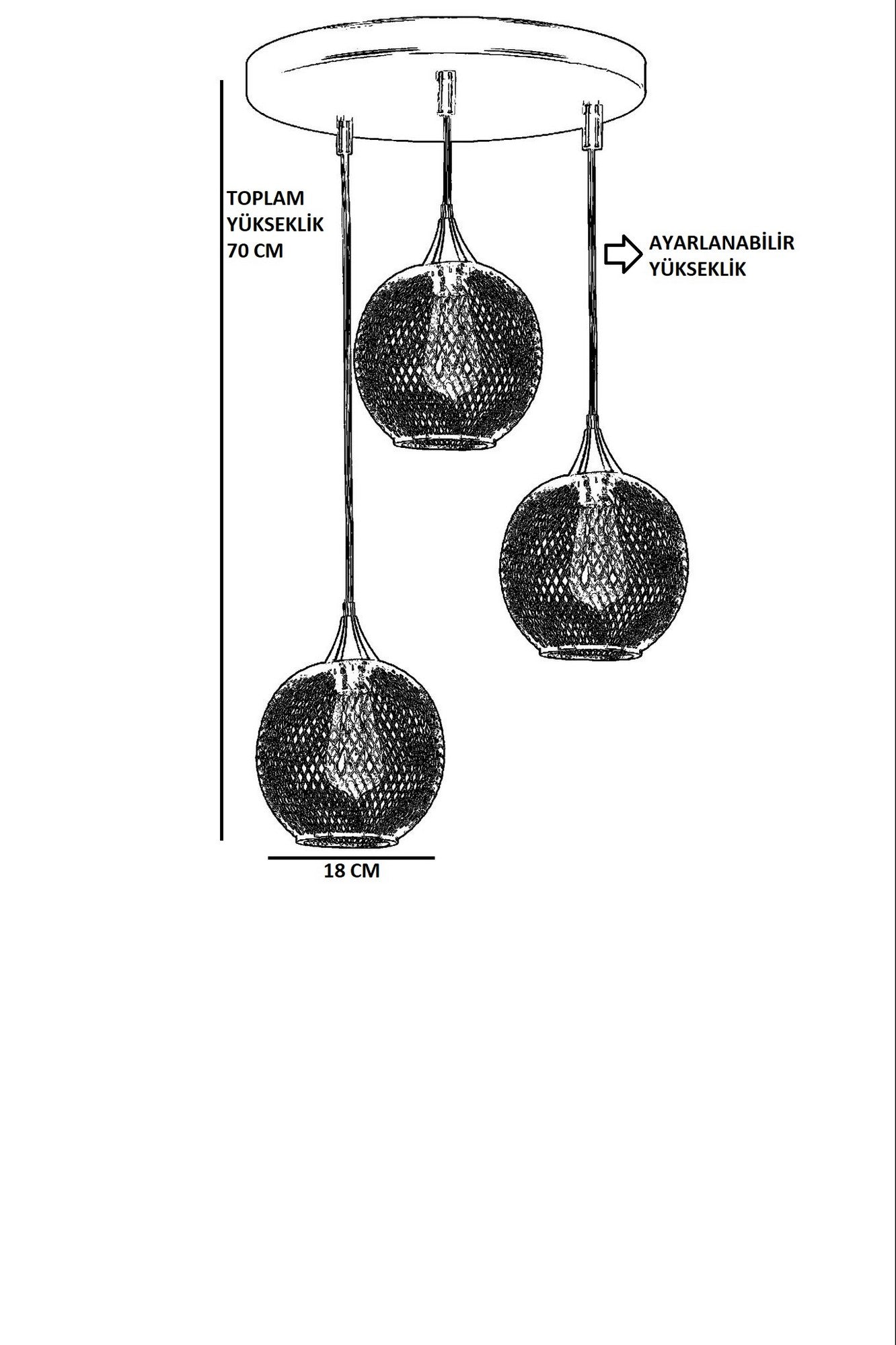 Candeeiro de Teto – 70 cm – Preto – Metal