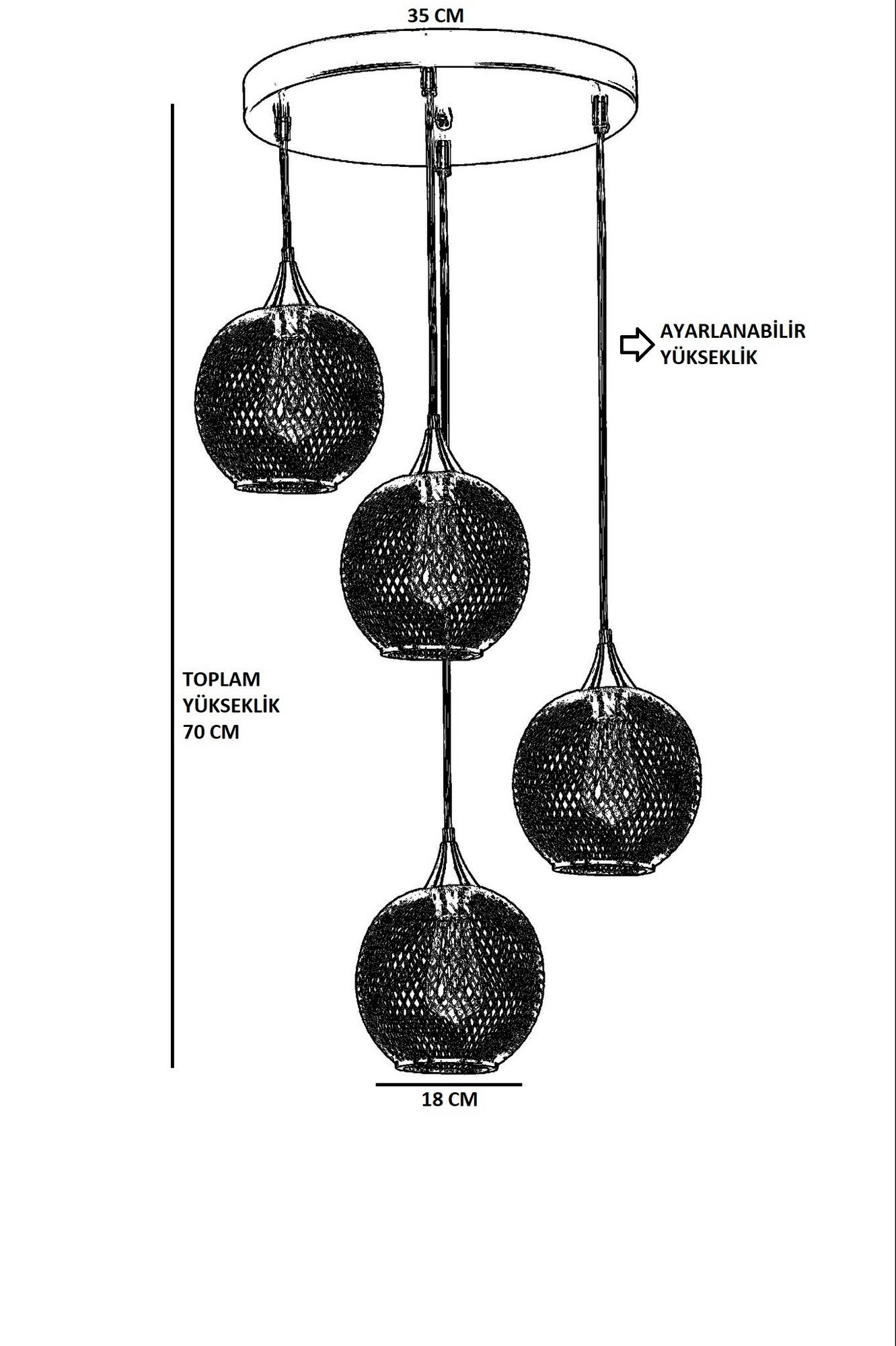 Candeeiro de Teto – 70 cm de altura – Preto – Metal