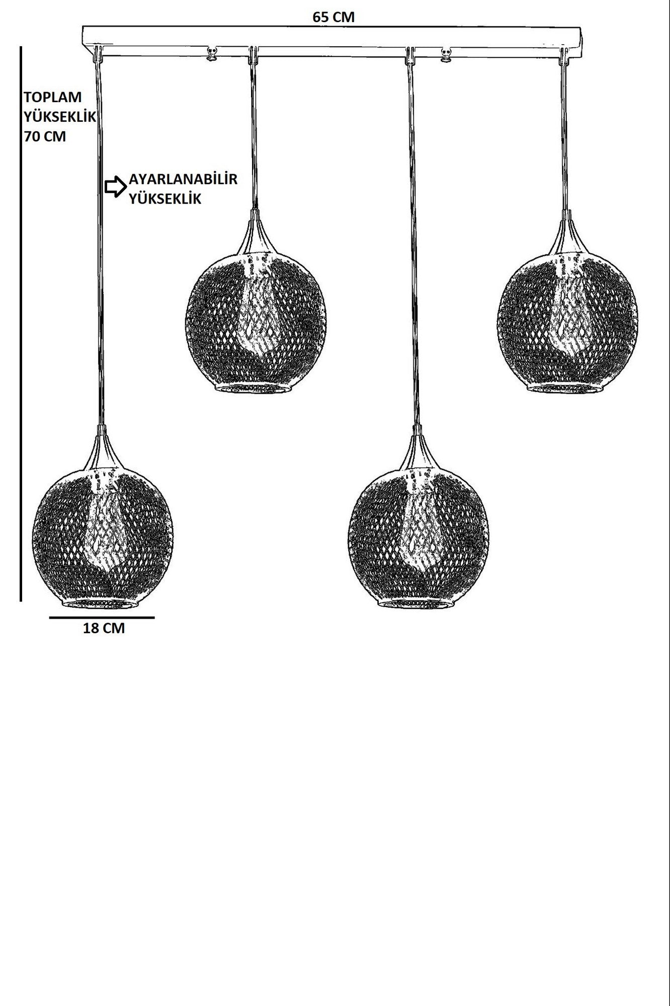 Candeeiro de Teto – 70 cm – Preto – Metal