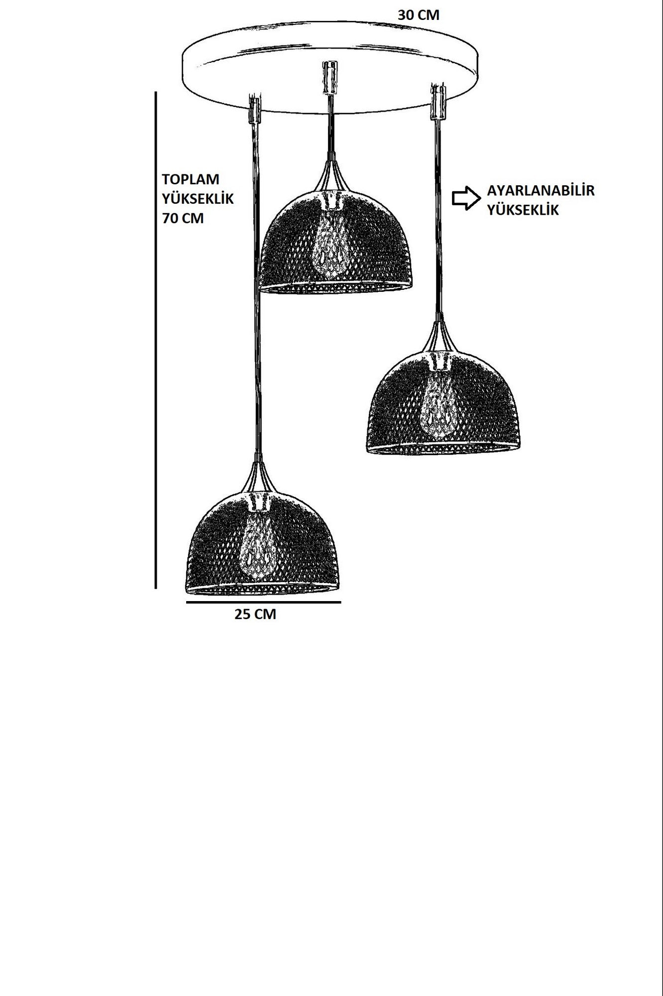 Candeeiro de Teto – 70 cm – Preto – Metal