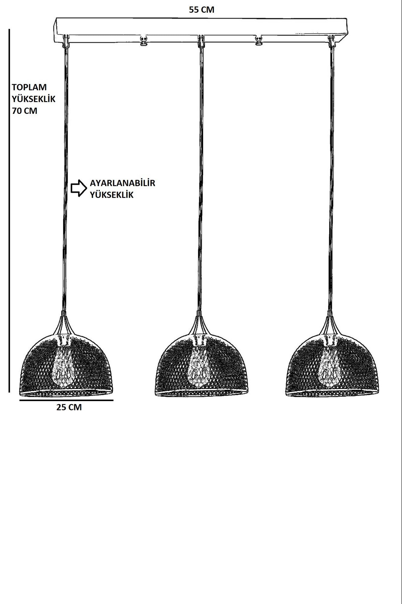 Candeeiro de Teto – 70 cm – Preto – Metal