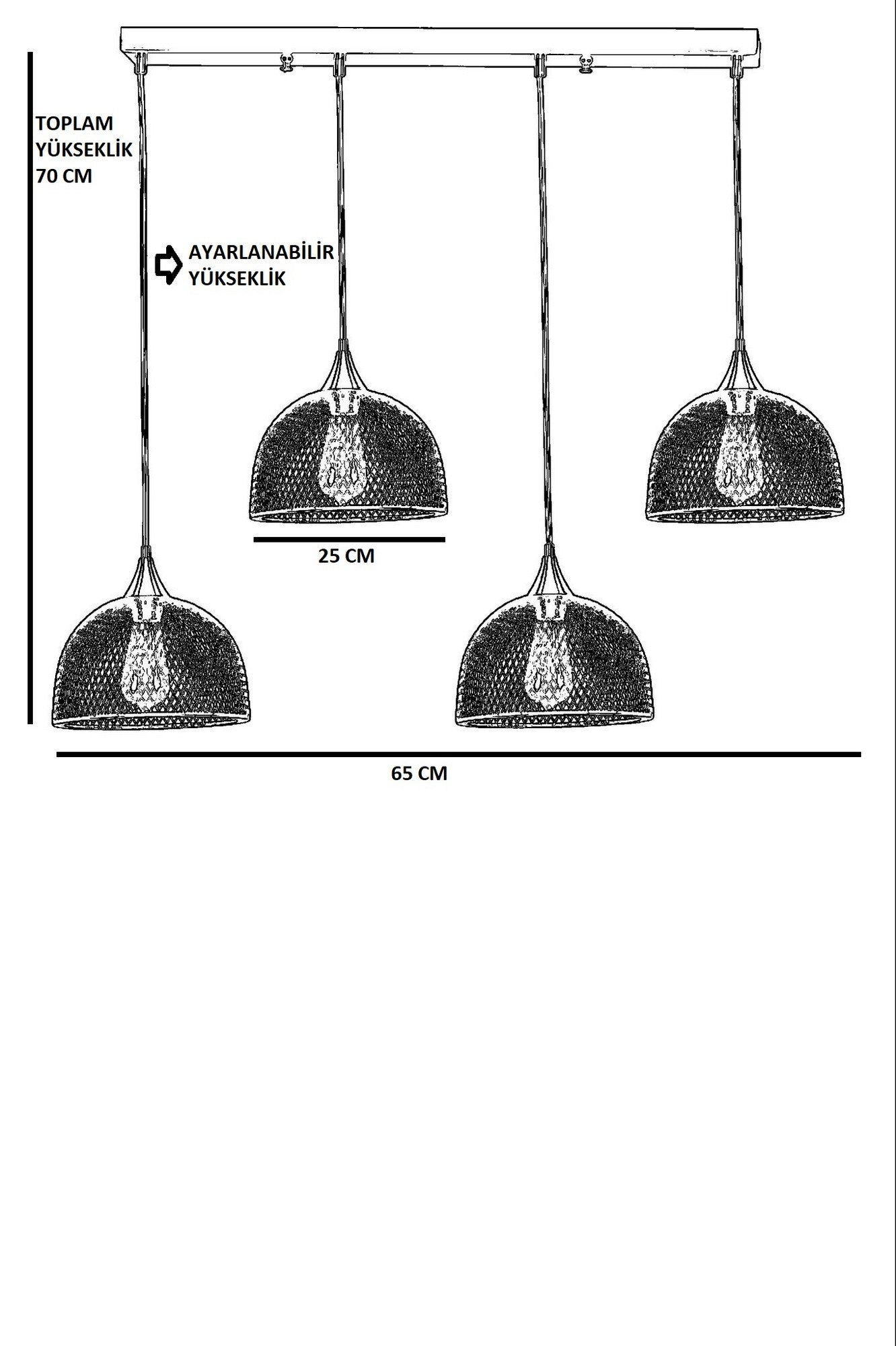 Candeeiro de Teto – 70 cm – Preto – Metal