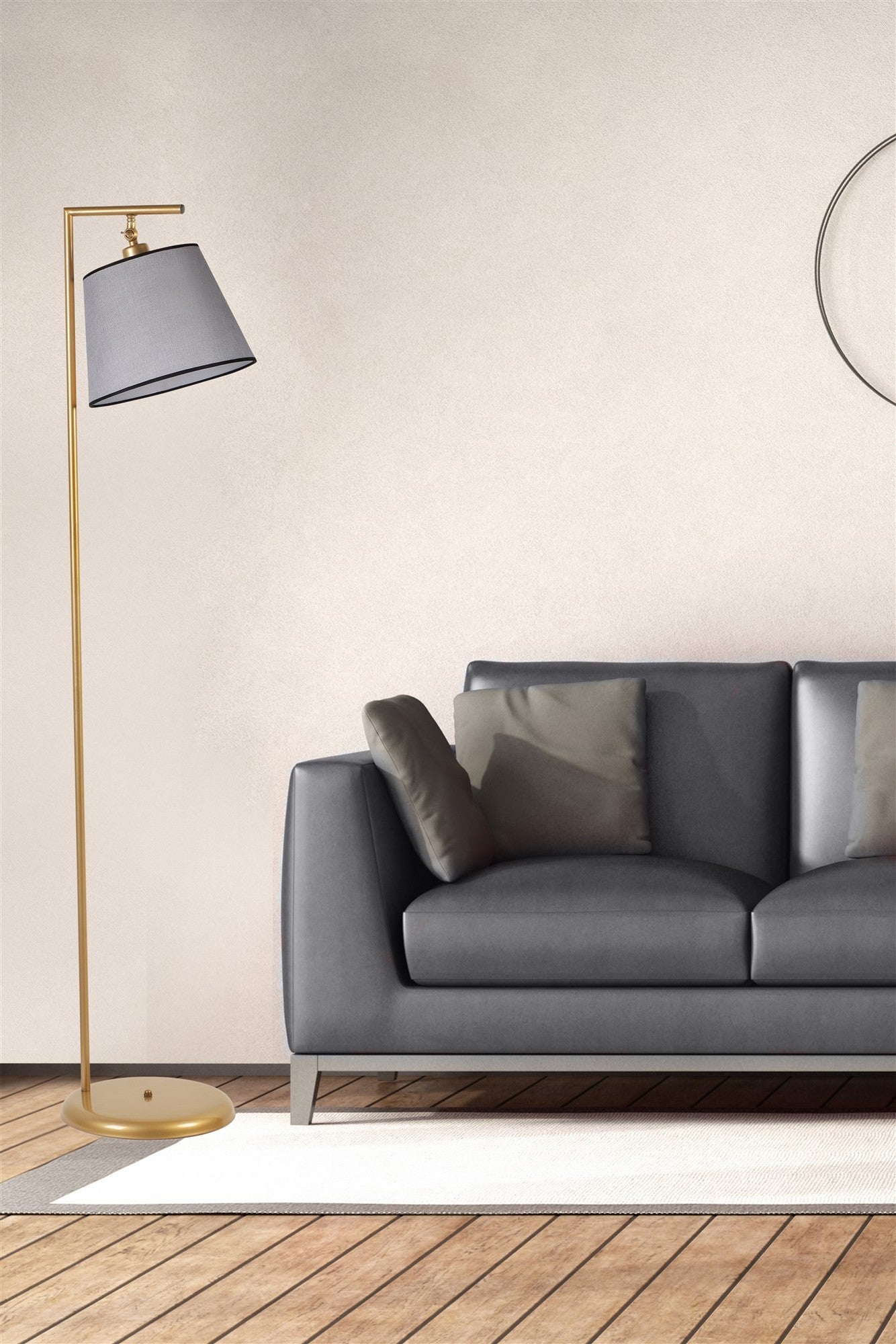 Candeeiro de Pé – 154 cm – Dourado e Cinza – Metal