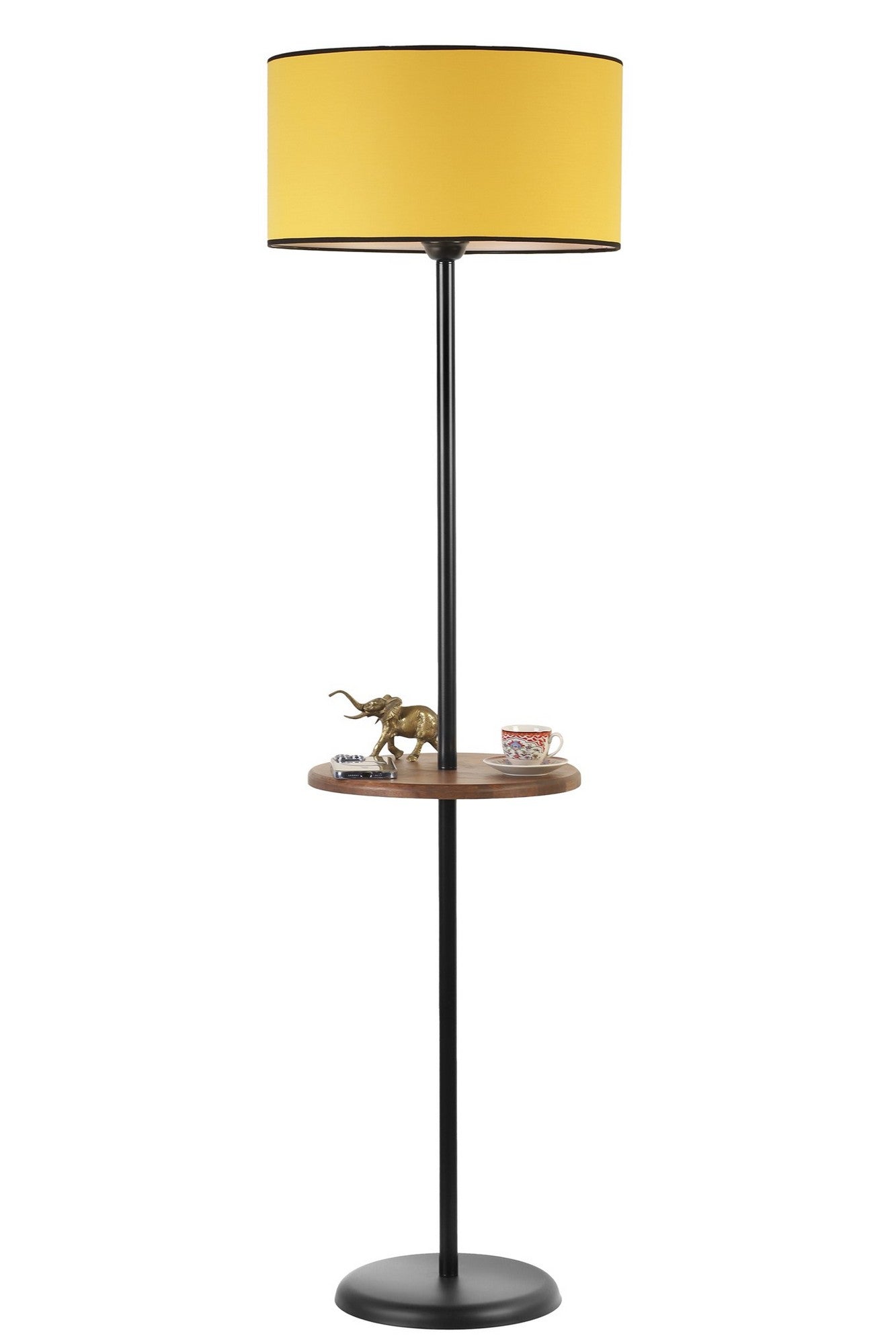 Candeeiro de Pé – 160 cm – Preto e Mostarda – Metal e Faia