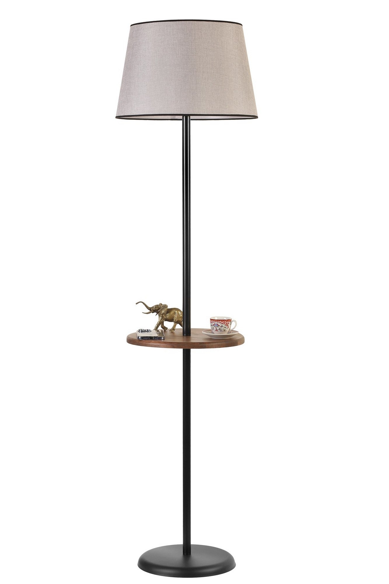 Candeeiro de Pé – 162 cm – Preto e Cinza – Metal e Madeira
