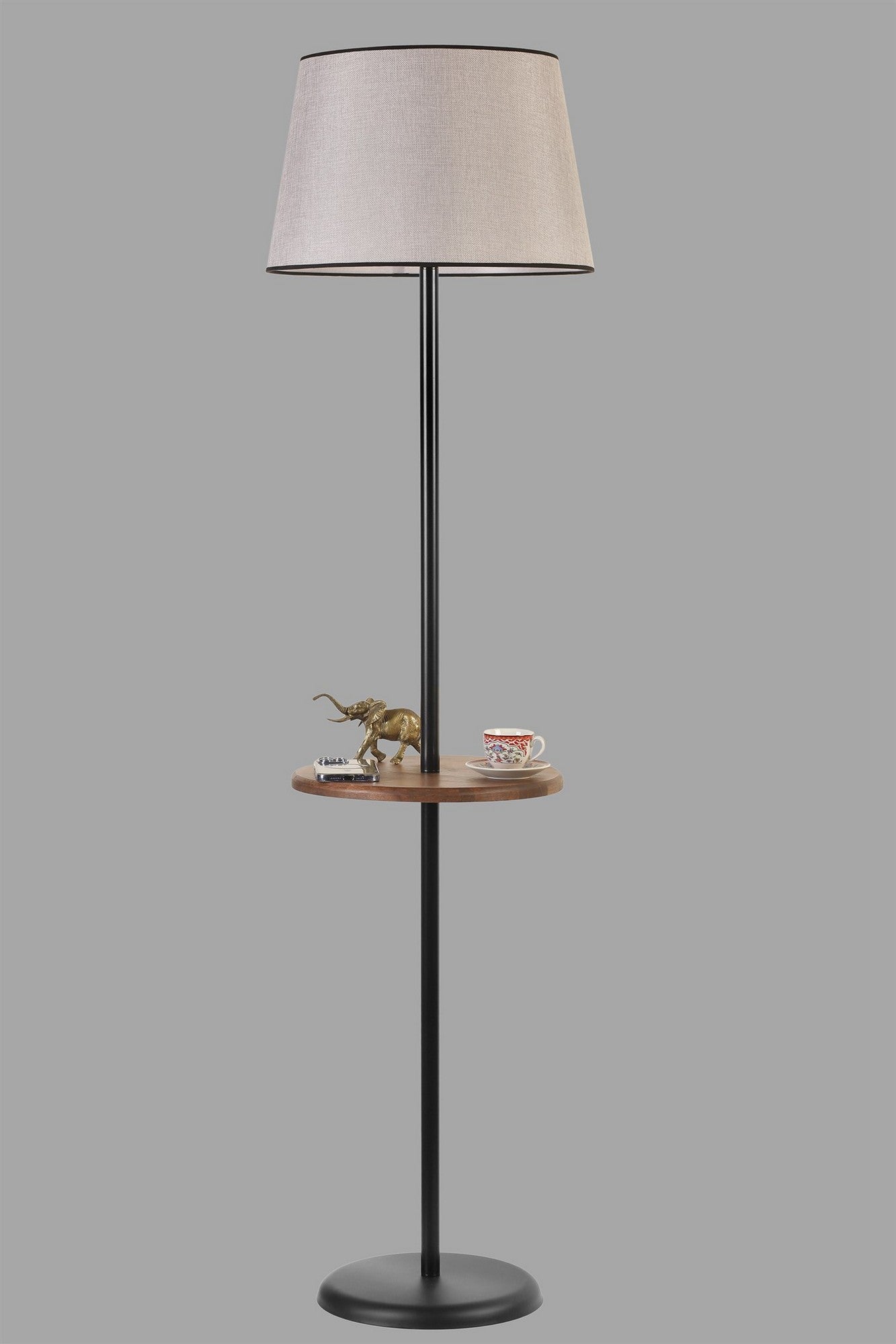 Candeeiro de Pé – 162 cm – Preto e Cinza – Metal e Madeira