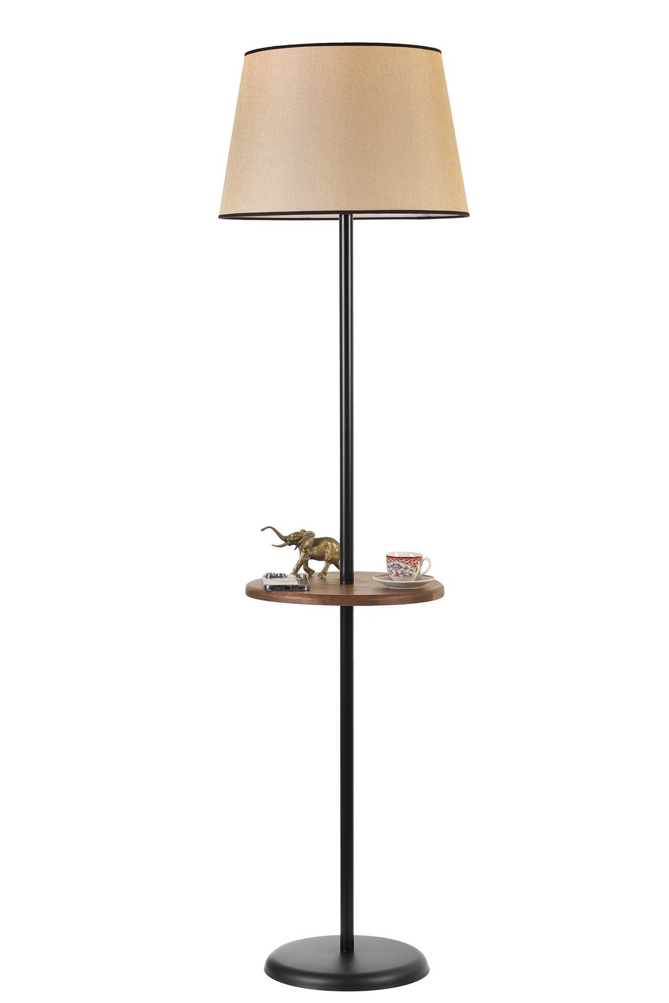 Candeeiro de Pé – 162 cm – Preto e vime – Metal