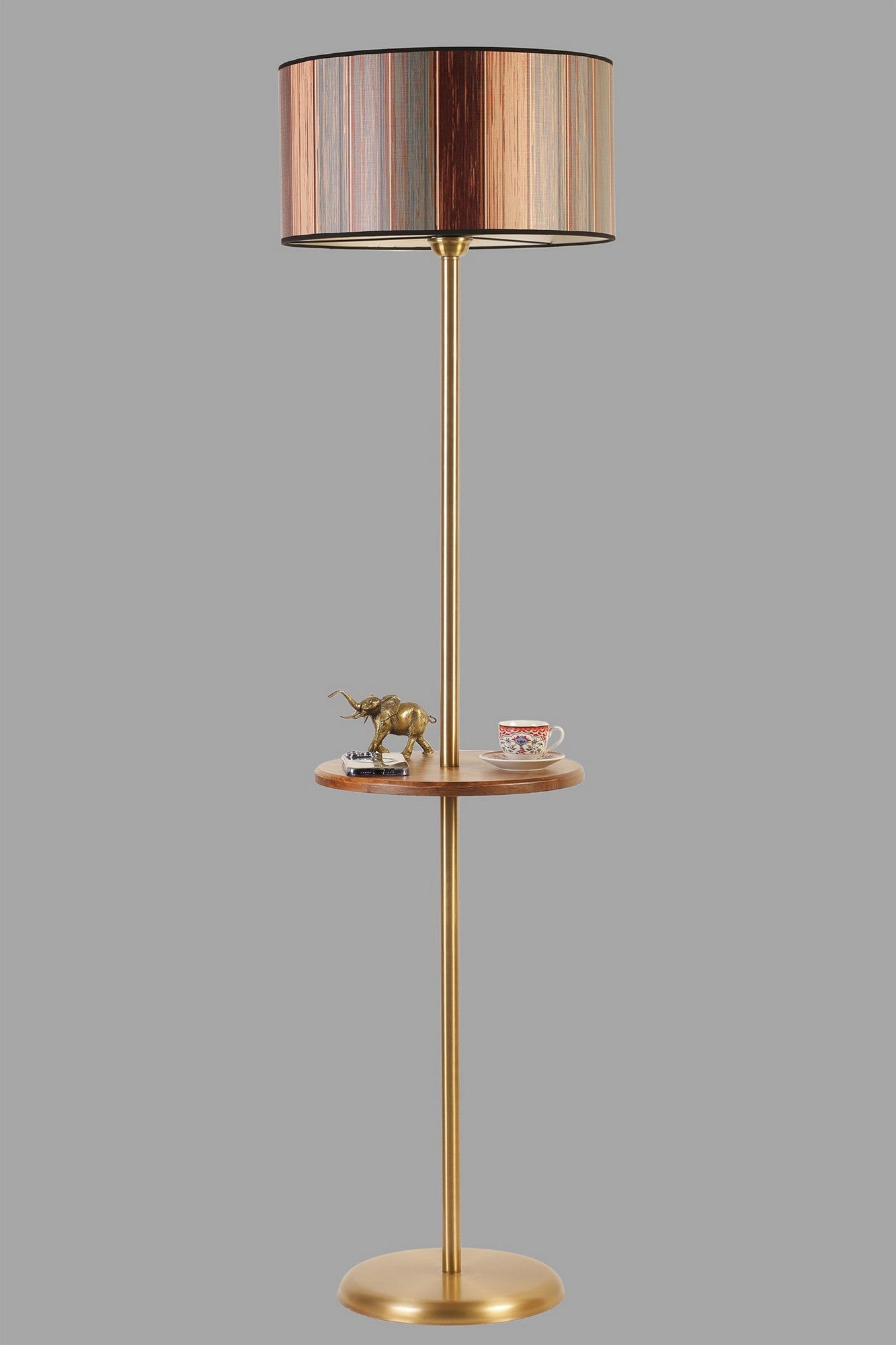 Candeeiro de Pé – 160 cm – Multicolorido – Metal com Prateleira de Faia