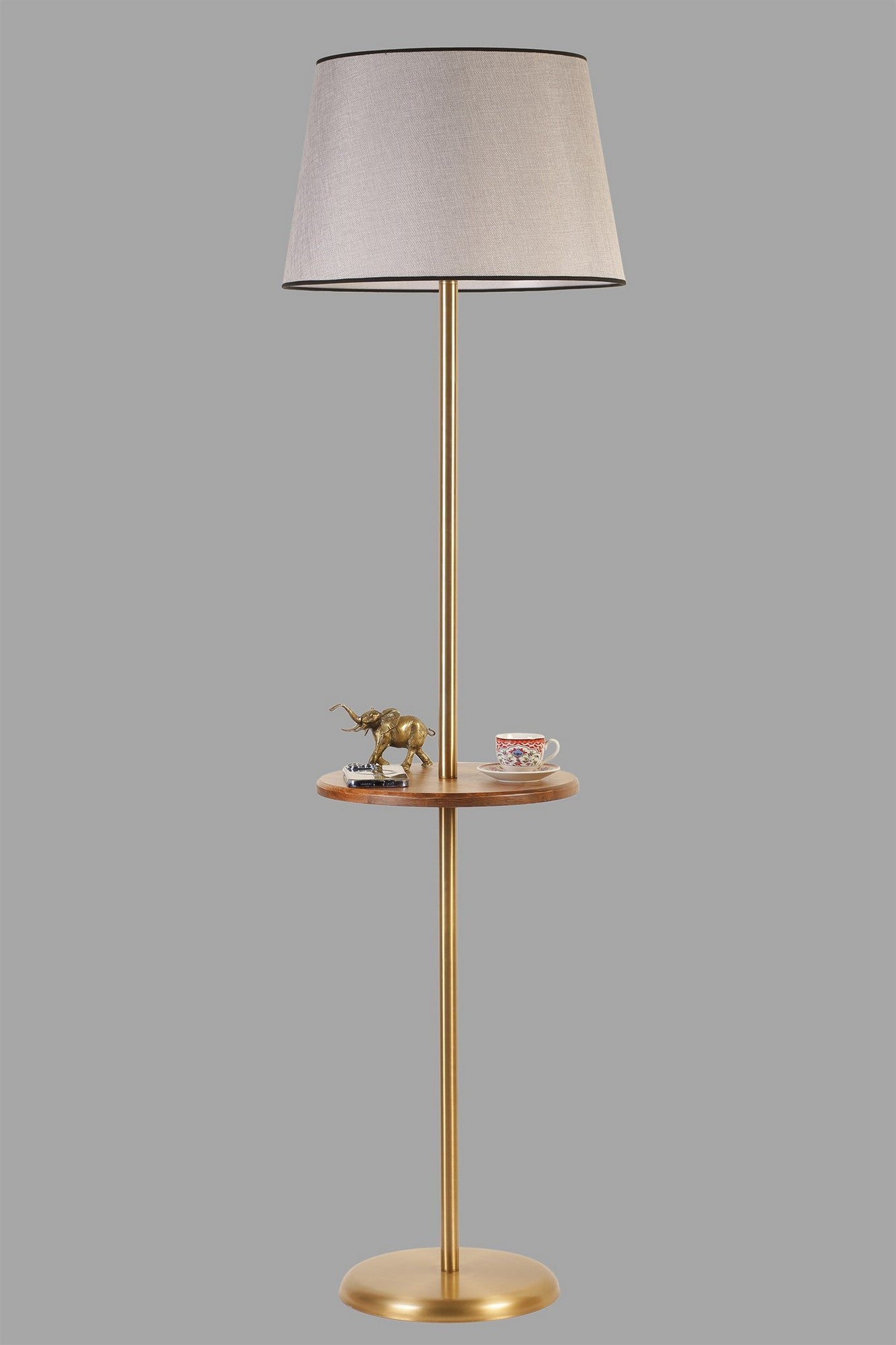 Candeeiro de Pé – 162 cm – Dourado e Cinza – Metal
