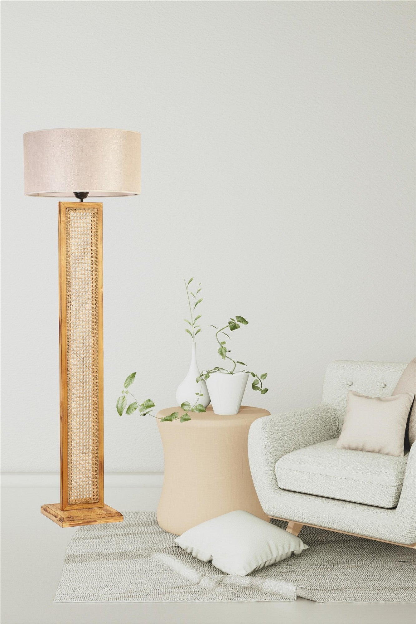 Candeeiro de Pé – 150 cm – Rattan – Madeira
