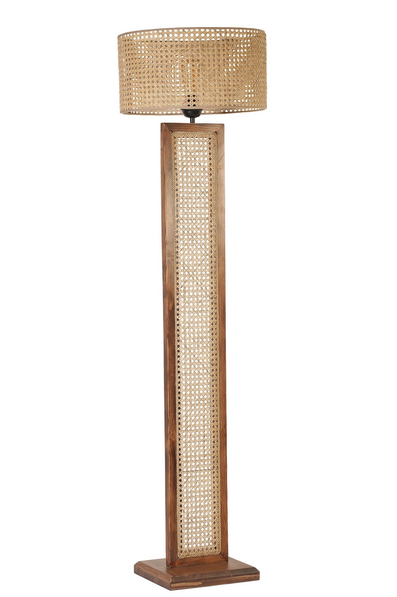 Candeeiro de Pé – 150 cm – Rattan e Noz – Madeira de Fir