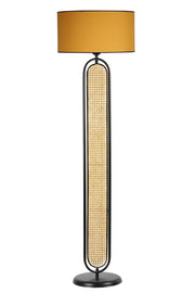 Candeeiro de Pé – 162 cm – Preto e Mostarda – Metálico e Rattan