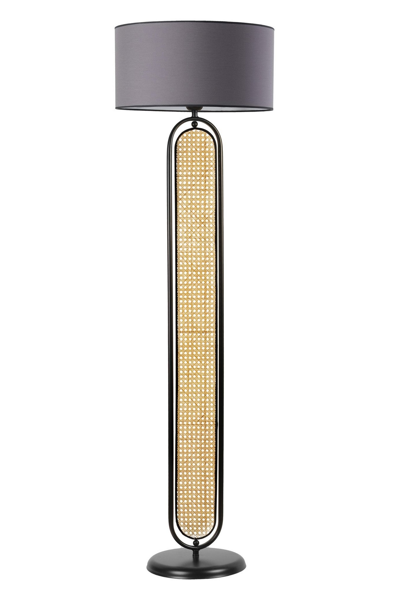 Candeeiro de Pé – 162 cm – Preto e Cinza – Metal e Rattan