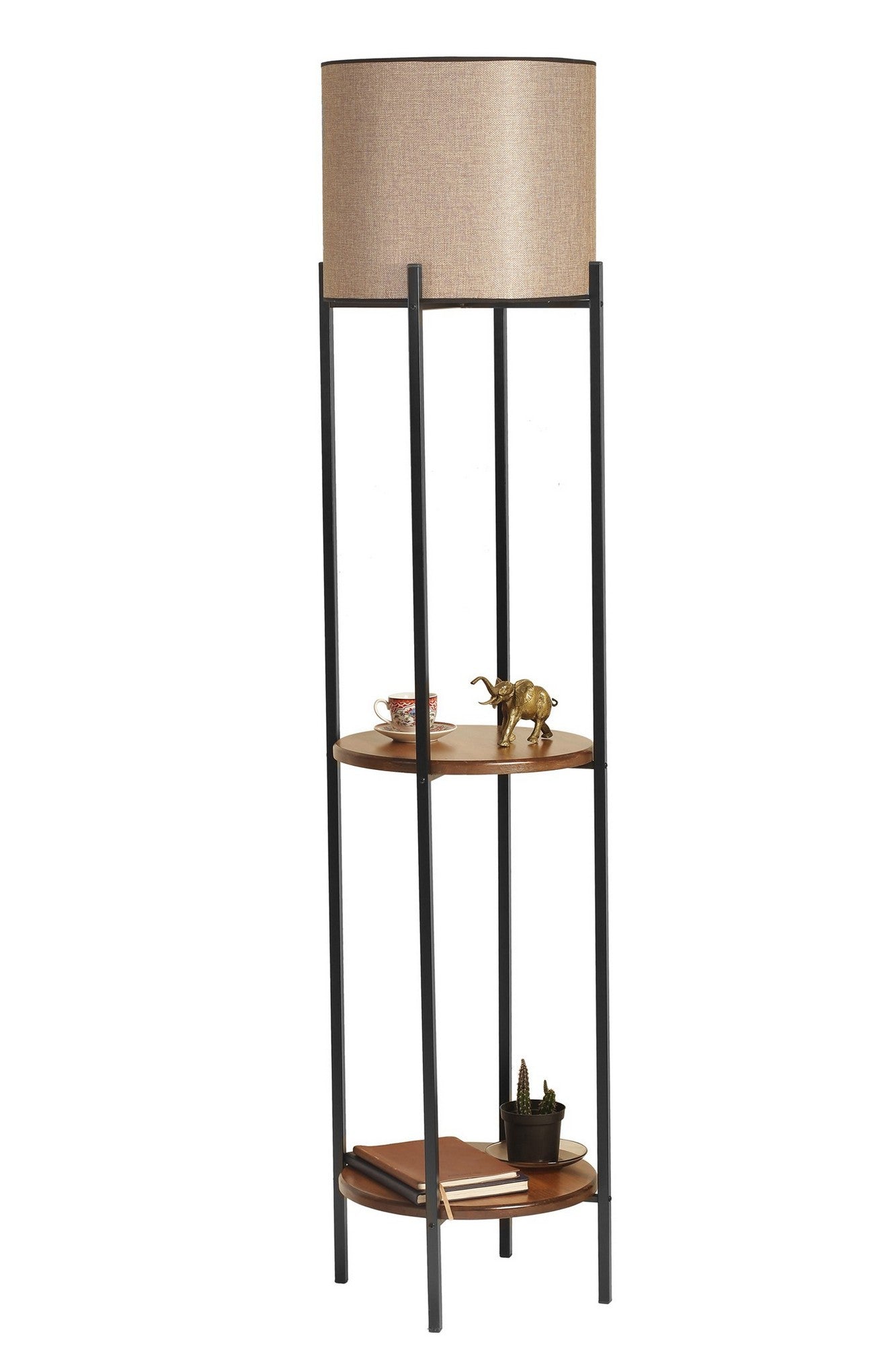 Candeeiro de Pé – 162 cm – Preto e Nogueira – Metal