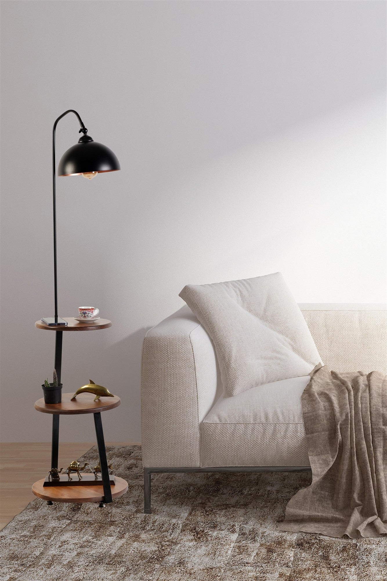 Candeeiro de Pé – 40 cm – Preto e Nogueira – Metal