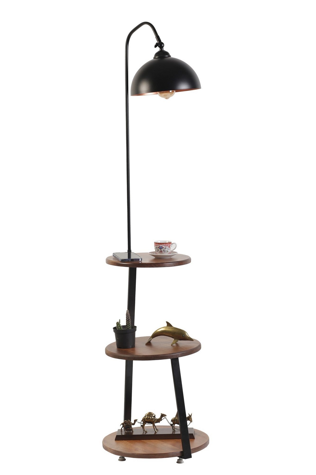 Candeeiro de Pé – 40 cm – Preto e Nogueira – Metal