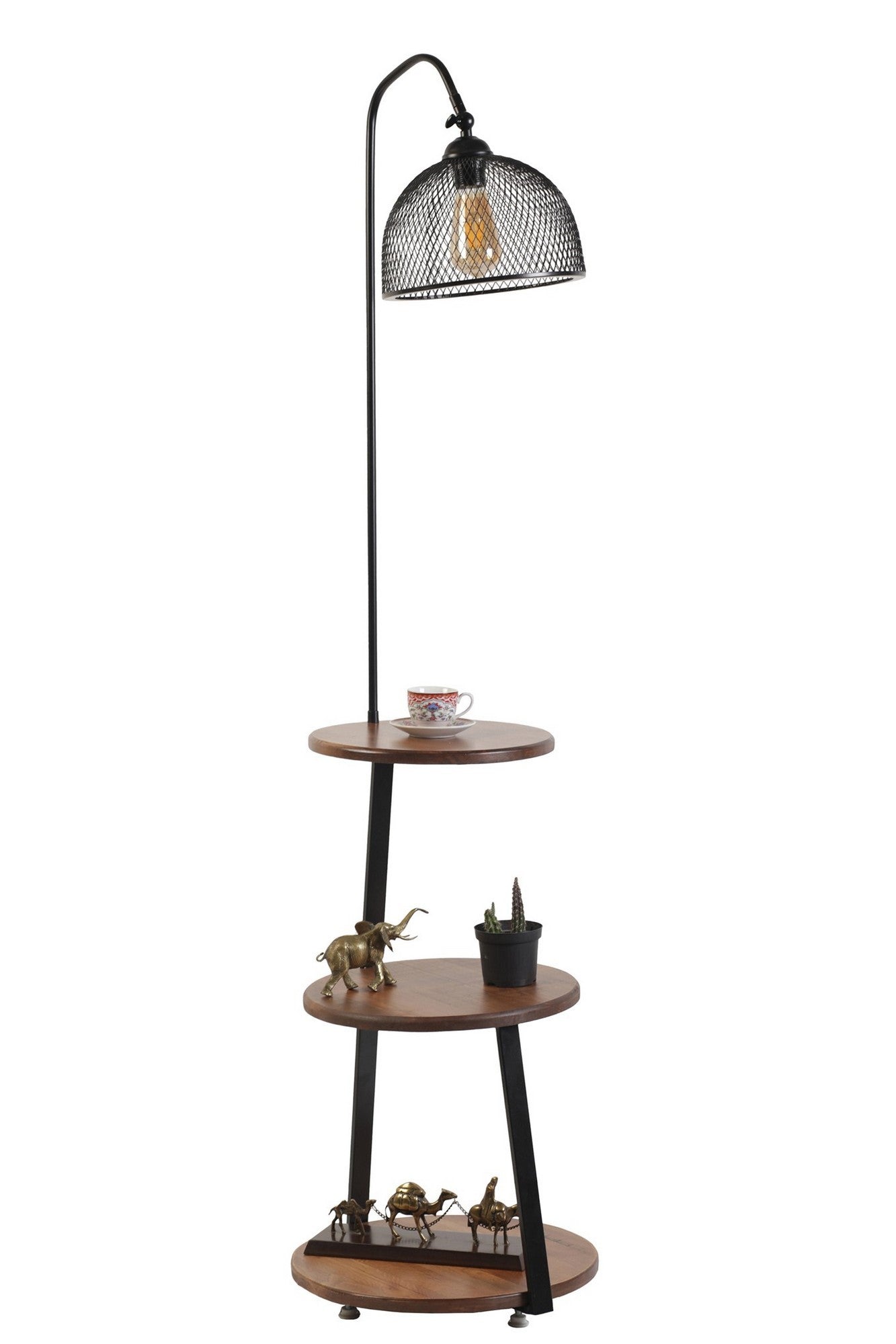Candeeiro de Pé – 40 cm – Preto e Nogueira – Metal