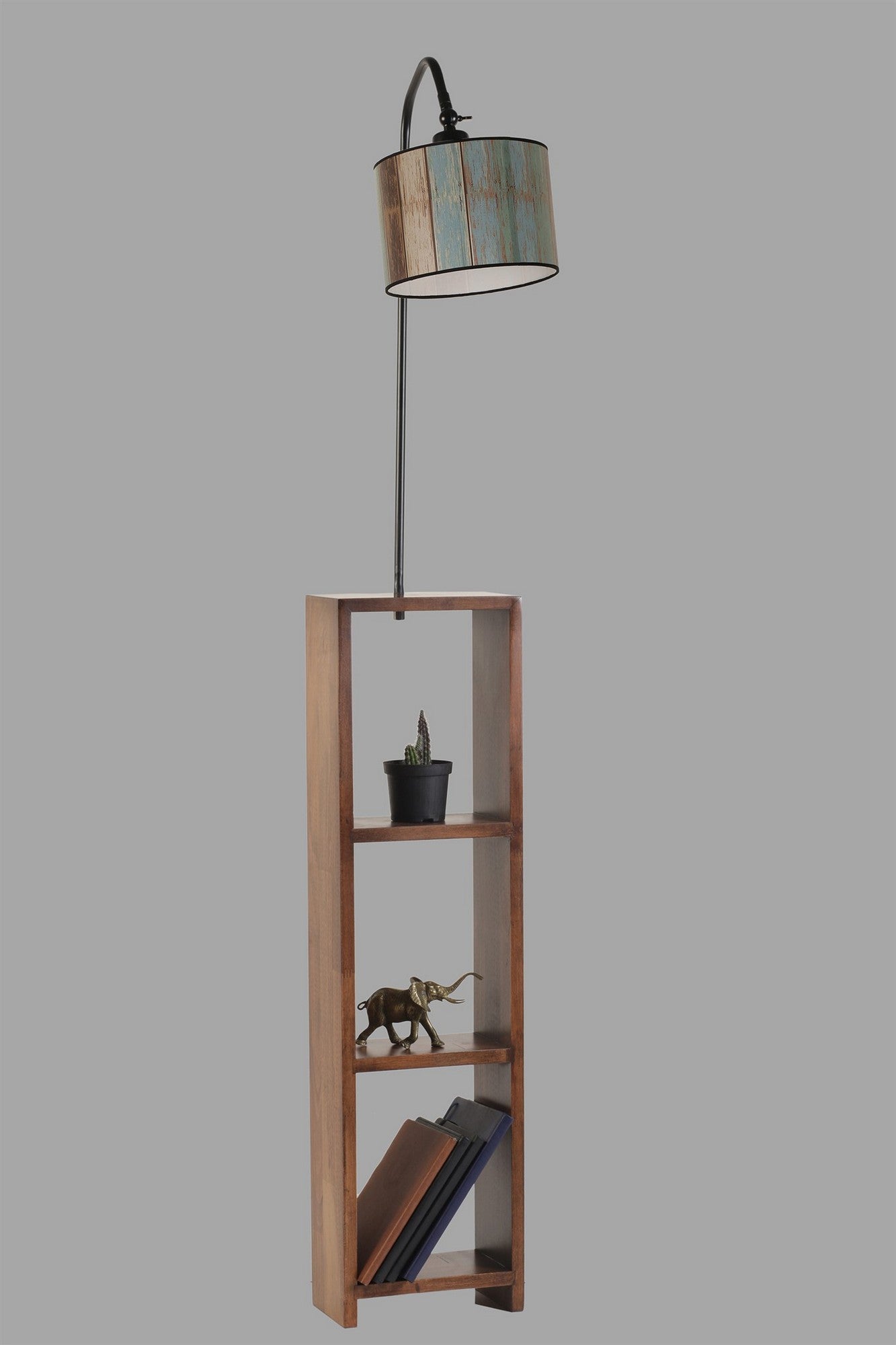 Candeeiro de Pé com Prateleira de Bétula – 24 cm x 13 cm – Multicolorido – Metal