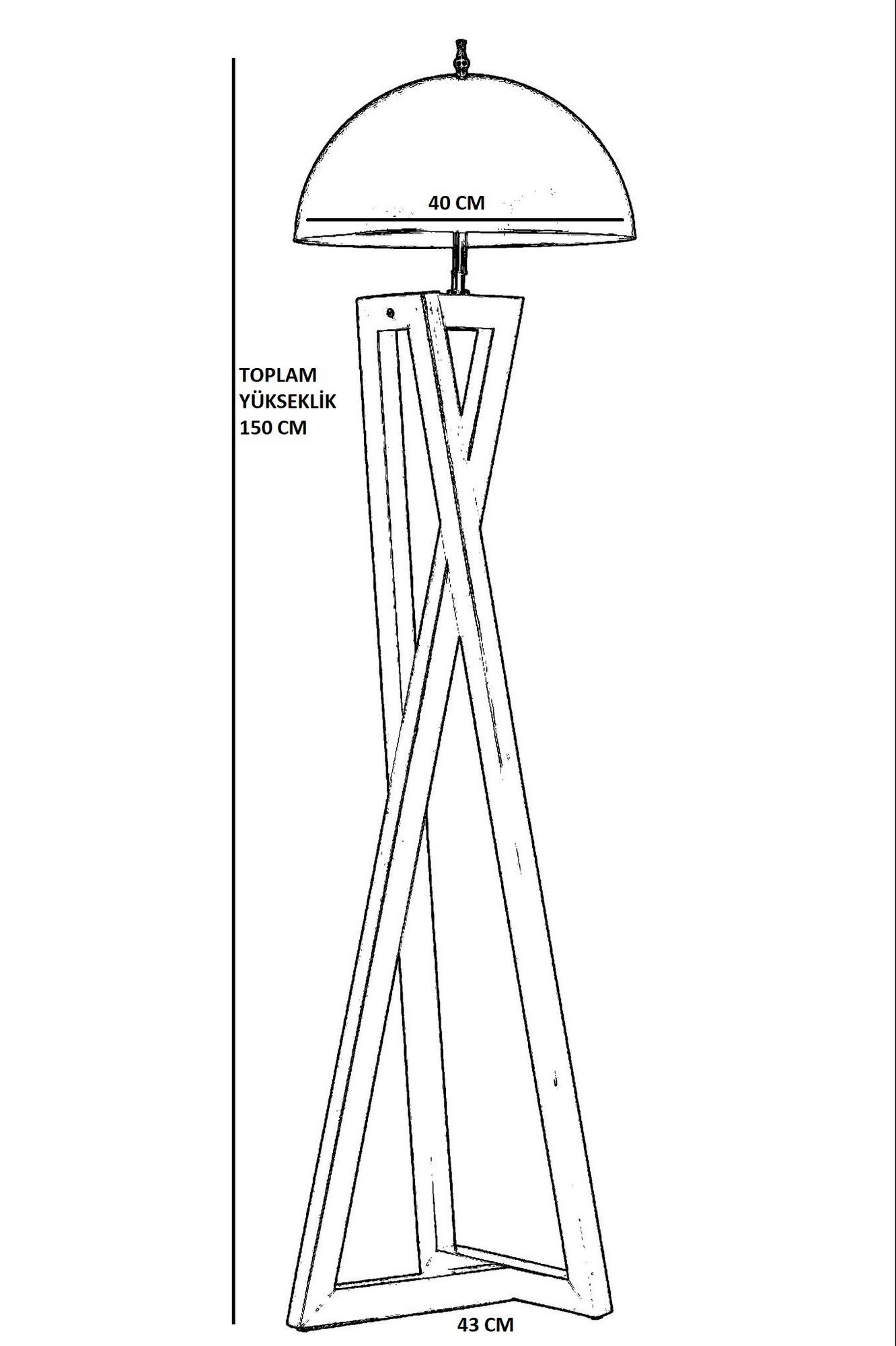 Candeeiro de Pé – 150 cm – Preto – Madeira e Metal – Modelo Évora