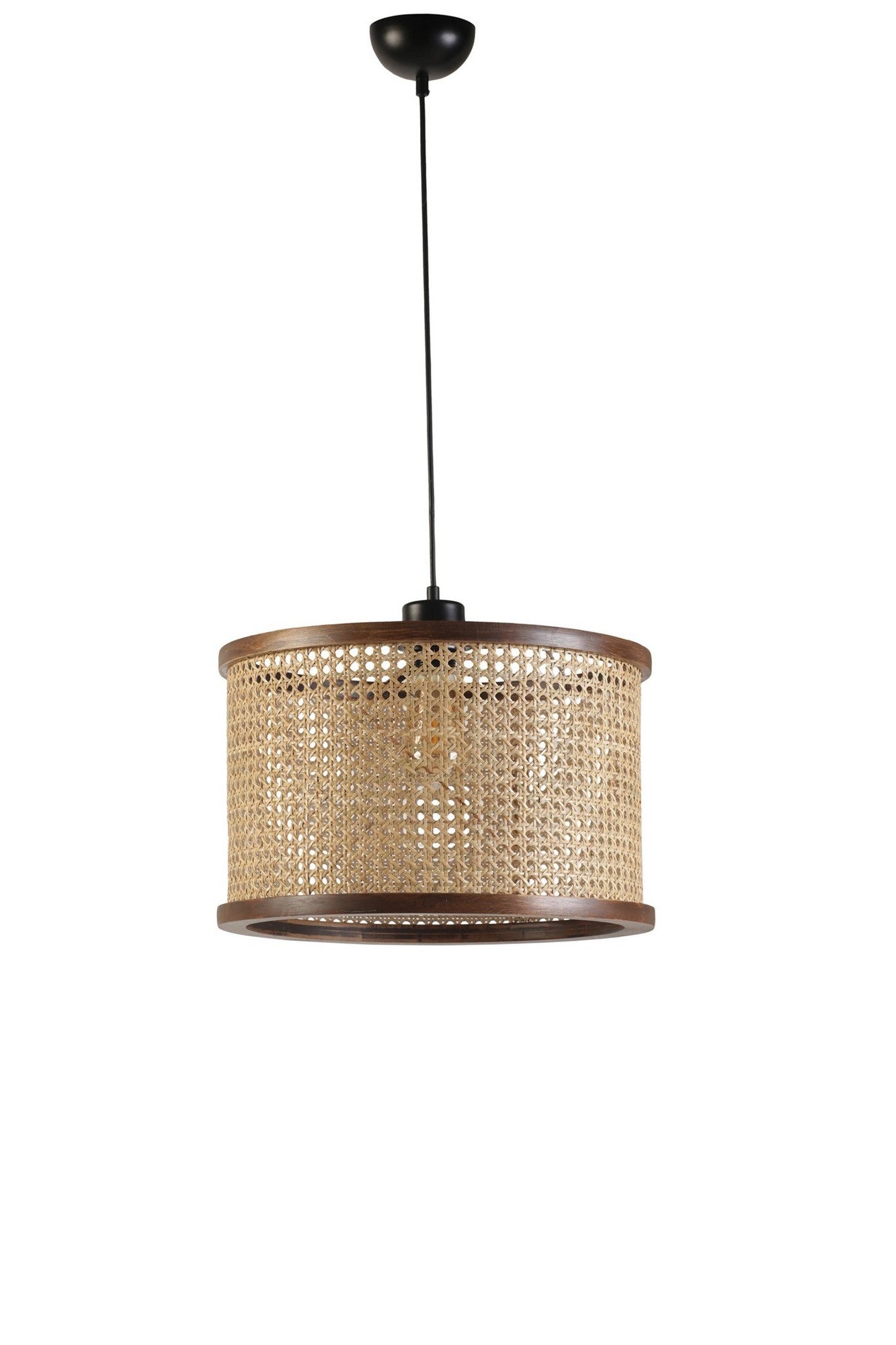 Candeeiro de Teto - 40 cm - Noz - Madeira e Rattan