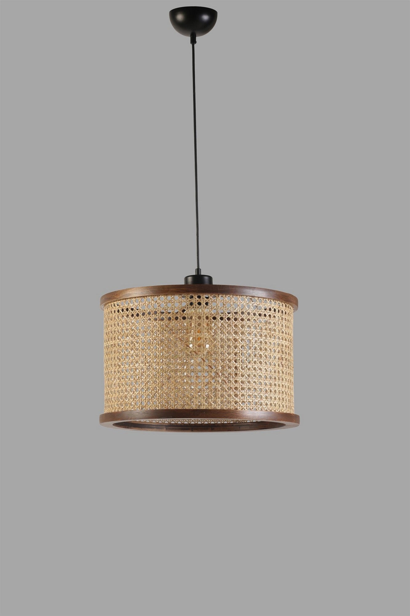 Candeeiro de Teto - 40 cm - Noz - Madeira e Rattan
