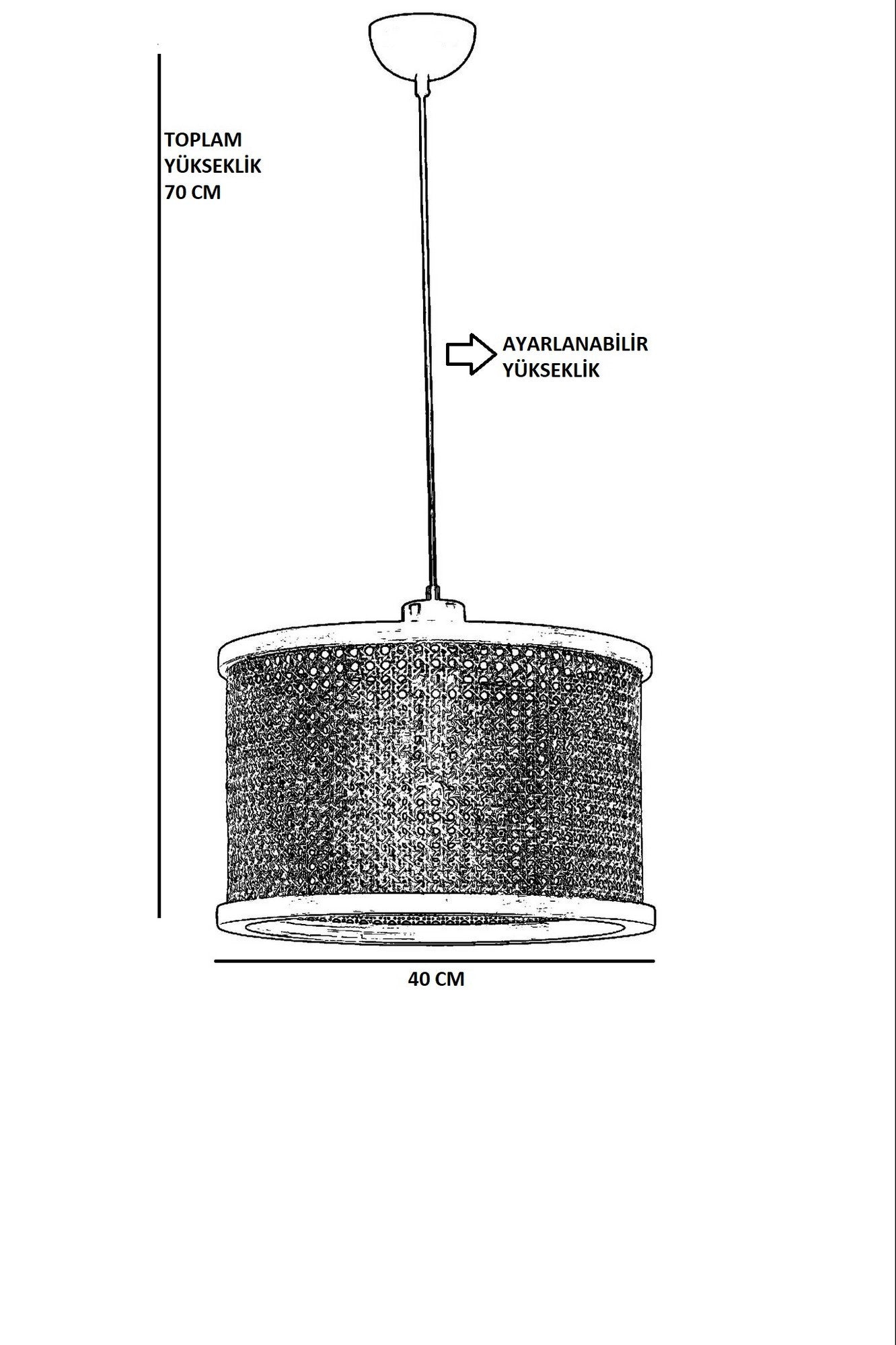 Candeeiro de Teto - 40 cm - Noz - Madeira e Rattan