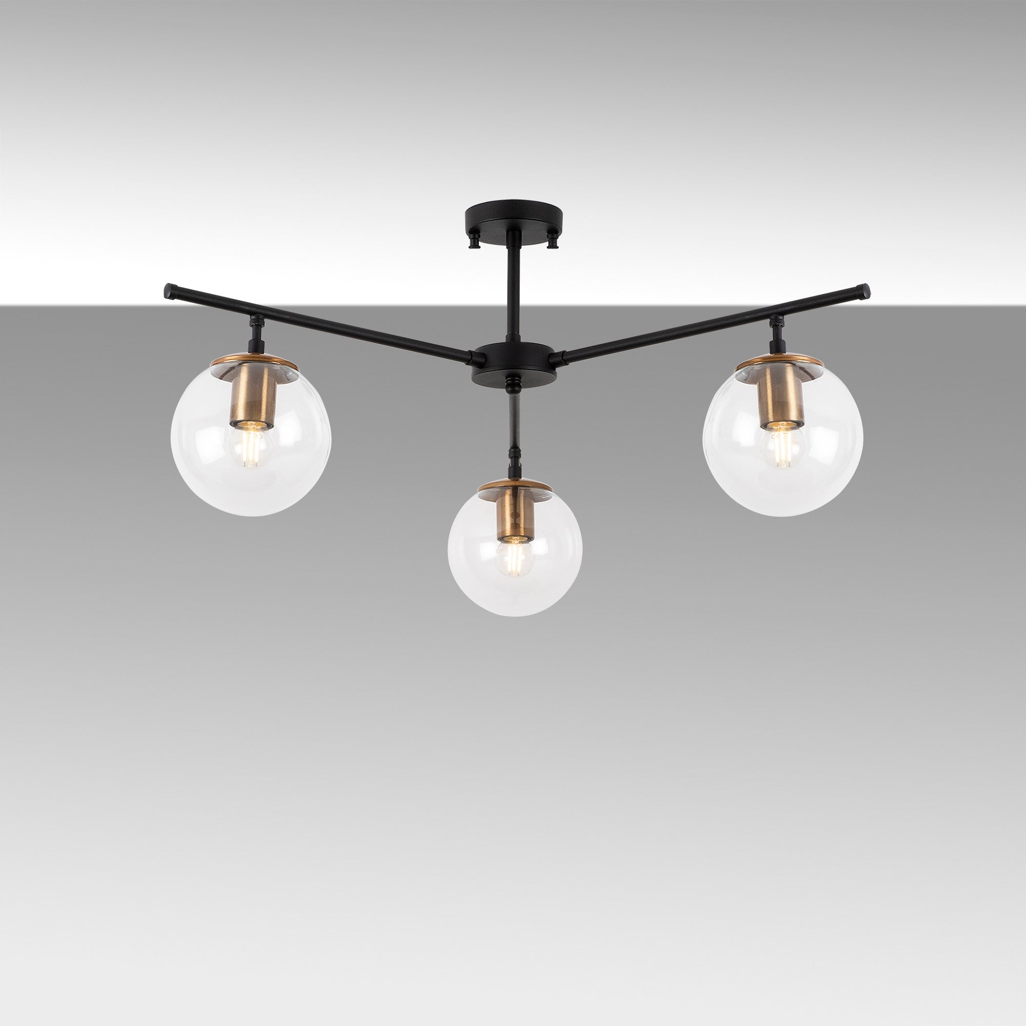 Candeeiro de Teto Industrial Moderno, Acabamento Preto e Antigo, 70 x 70 cm, 39 cm de Altura | Corpo em Metal, Tampa de Vidro, 3 Soquetes E14 | Iluminação Elegante para Casa e Escritório