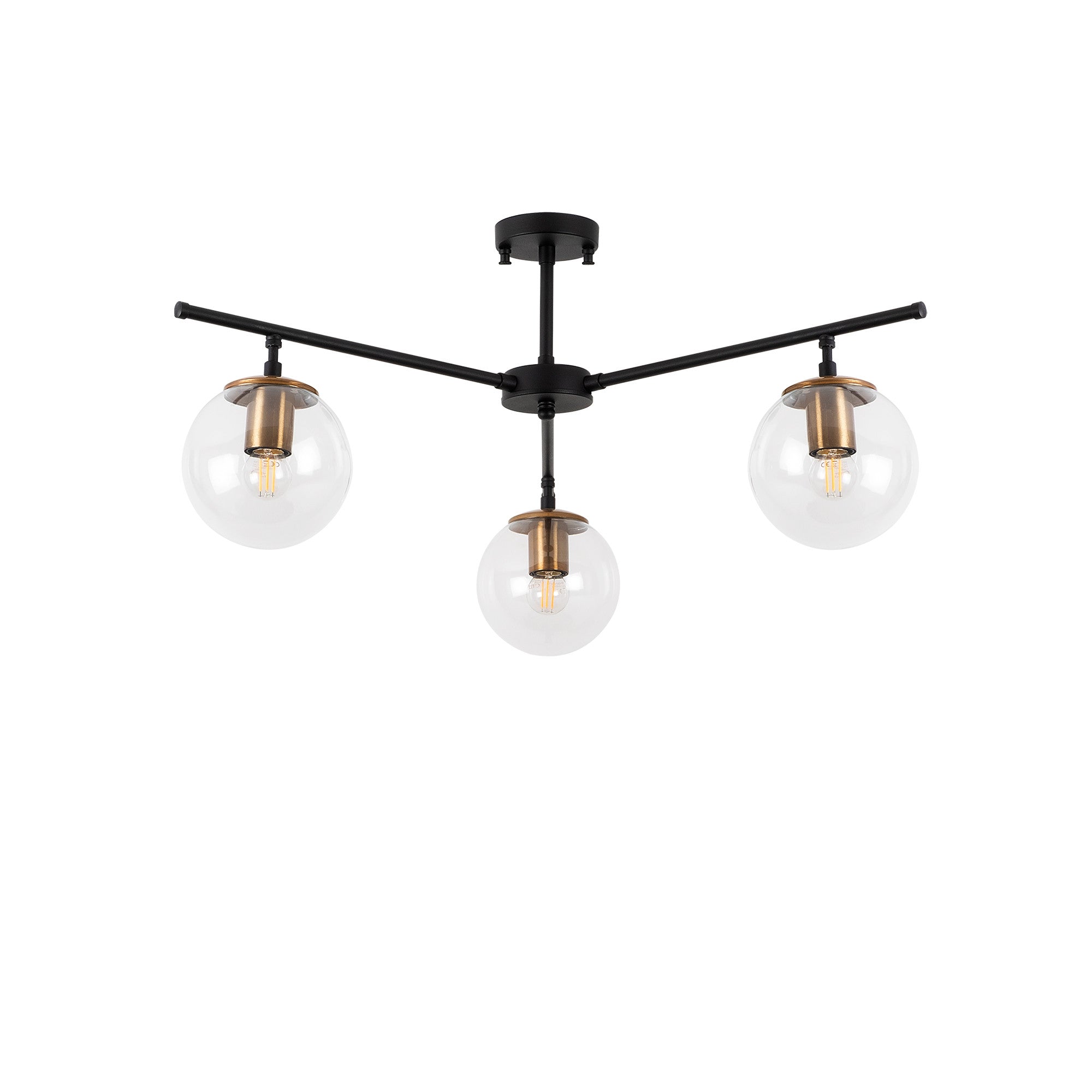 Candeeiro de Teto Industrial Moderno, Acabamento Preto e Antigo, 70 x 70 cm, 39 cm de Altura | Corpo em Metal, Tampa de Vidro, 3 Soquetes E14 | Iluminação Elegante para Casa e Escritório