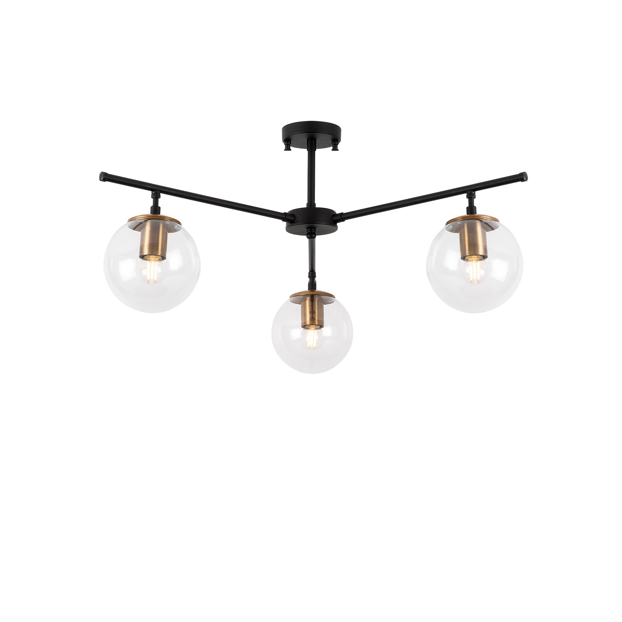 Candeeiro de Teto Industrial Moderno, Acabamento Preto e Antigo, 70 x 70 cm, 39 cm de Altura | Corpo em Metal, Tampa de Vidro, 3 Soquetes E14 | Iluminação Elegante para Casa e Escritório