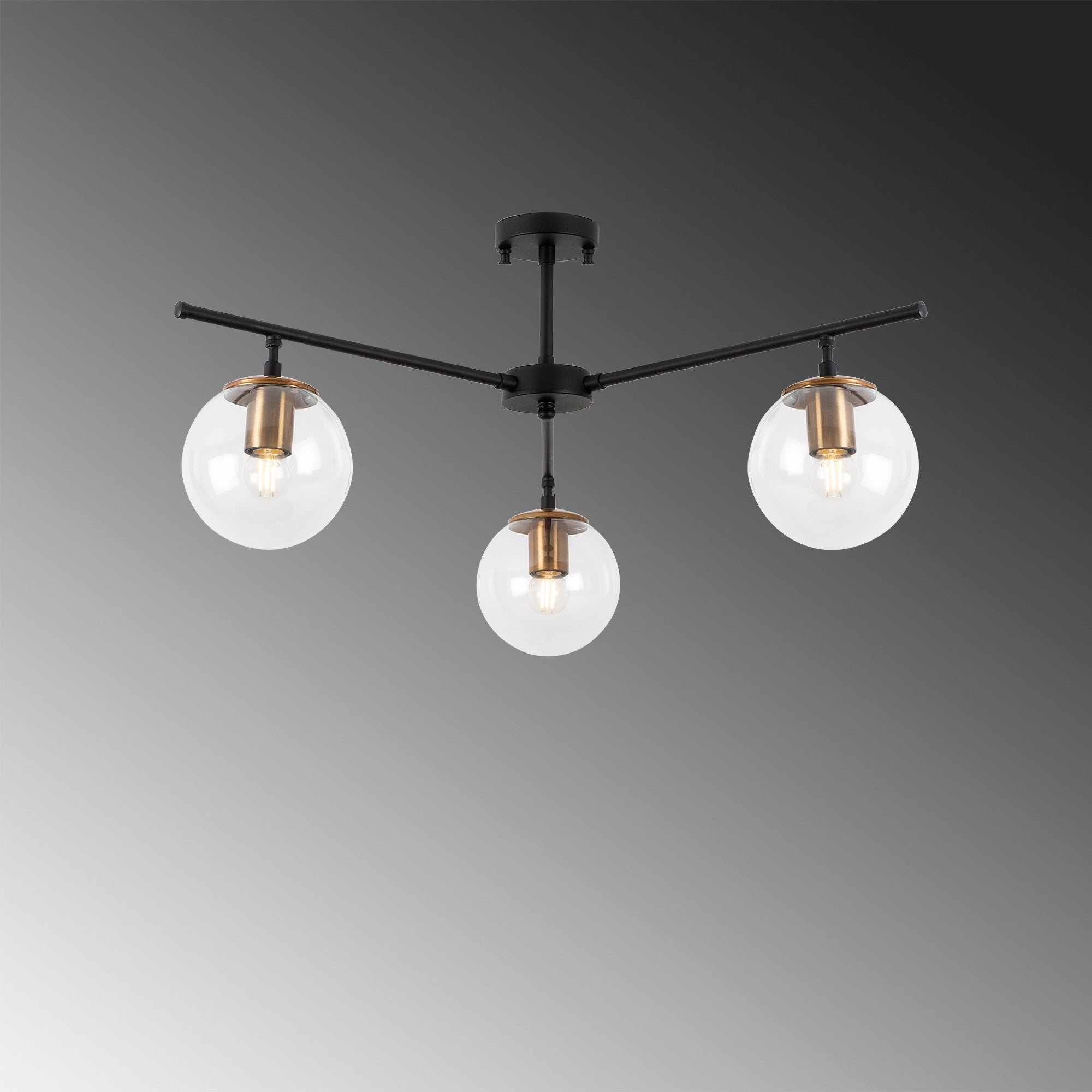 Candeeiro de Teto Industrial Moderno, Acabamento Preto e Antigo, 70 x 70 cm, 39 cm de Altura | Corpo em Metal, Tampa de Vidro, 3 Soquetes E14 | Iluminação Elegante para Casa e Escritório