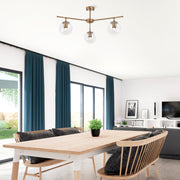 Candeeiro de Teto Vintage Elegante, Corpo em Metal e Tampa em Vidro, 70 x 70 cm, 39 cm de Altura | 3 Soquetes E14, Acabamento em Cobre | Glamour Moderno para Decoração de Casa