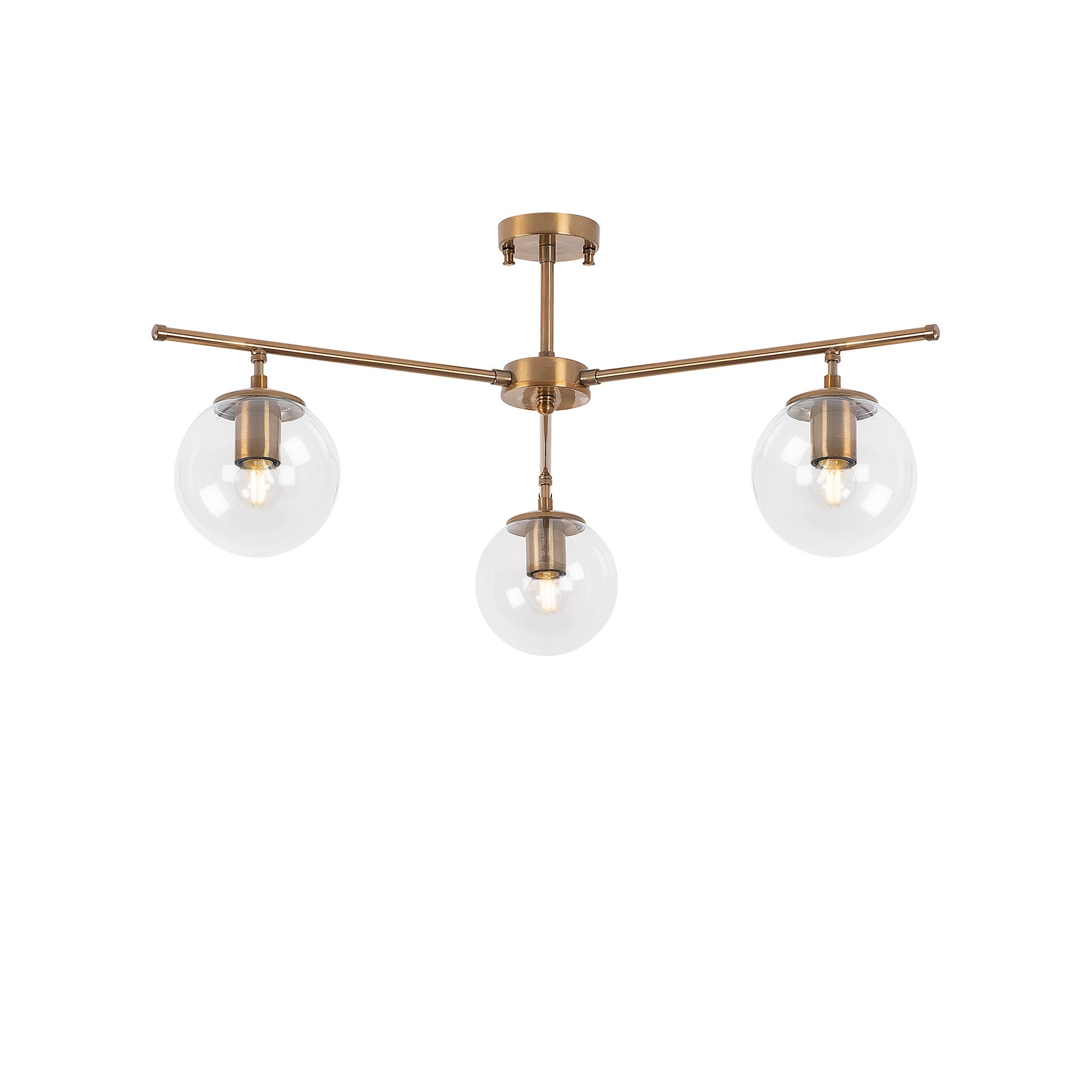 Candeeiro de Teto Vintage Elegante, Corpo em Metal e Tampa em Vidro, 70 x 70 cm, 39 cm de Altura | 3 Soquetes E14, Acabamento em Cobre | Glamour Moderno para Decoração de Casa