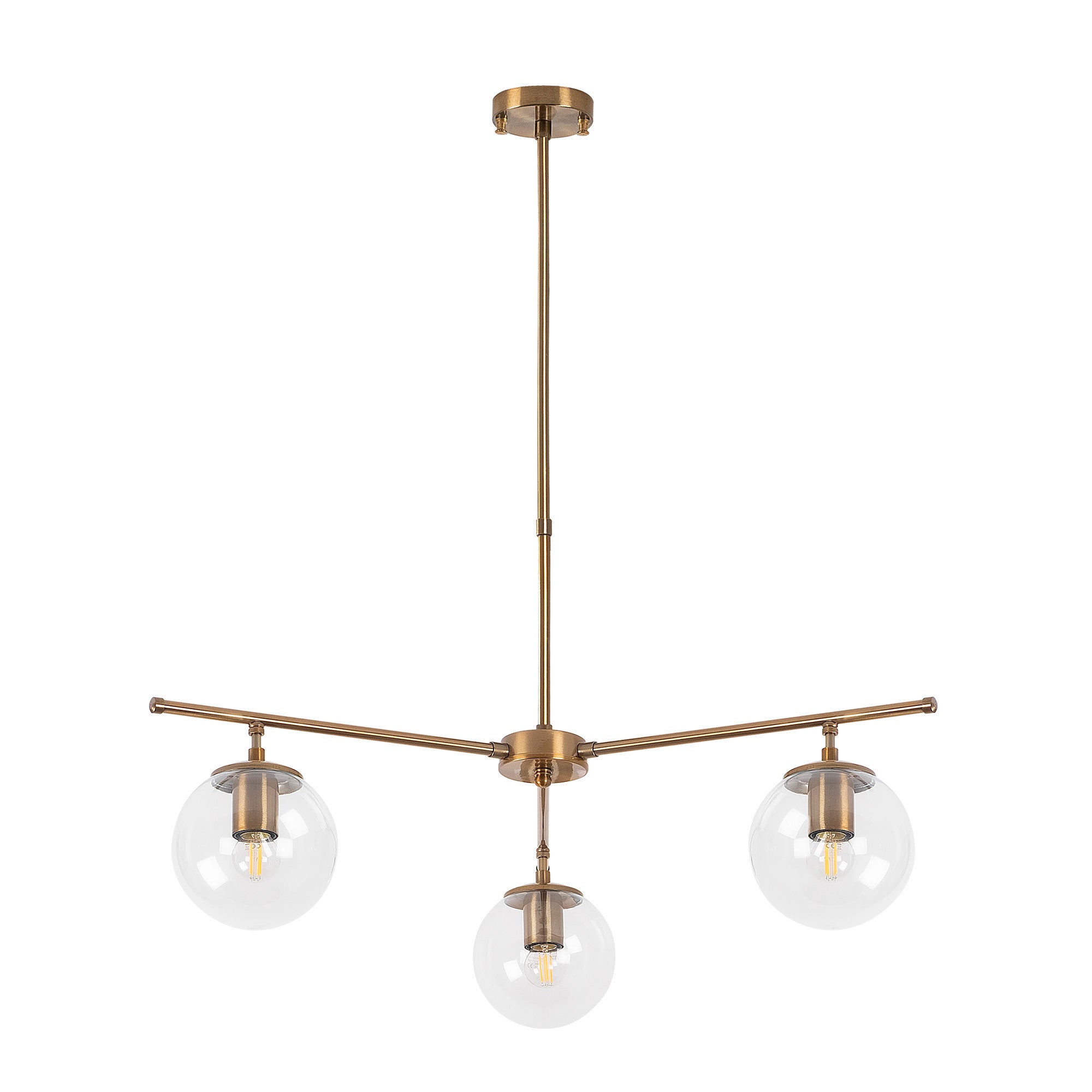 Candeeiro de Teto Vintage Elegante, Corpo em Metal e Tampa em Vidro, 70 x 70 cm, Altura 43-87 cm, 3 Soquetes E14, Acabamento em Cobre | Design Moderno e Escandinavo