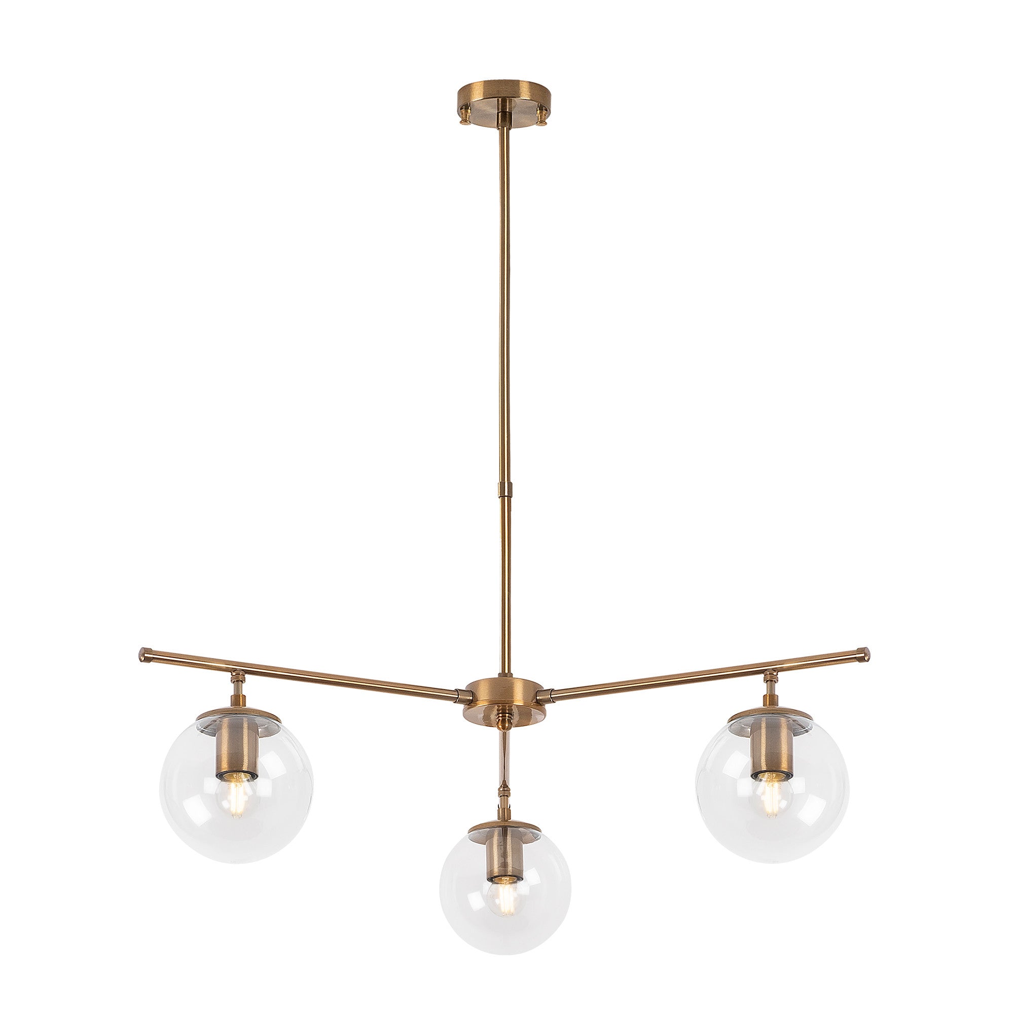 Candeeiro de Teto Vintage Elegante, Corpo em Metal e Tampa em Vidro, 70 x 70 cm, Altura 43-87 cm, 3 Soquetes E14, Acabamento em Cobre | Design Moderno e Escandinavo