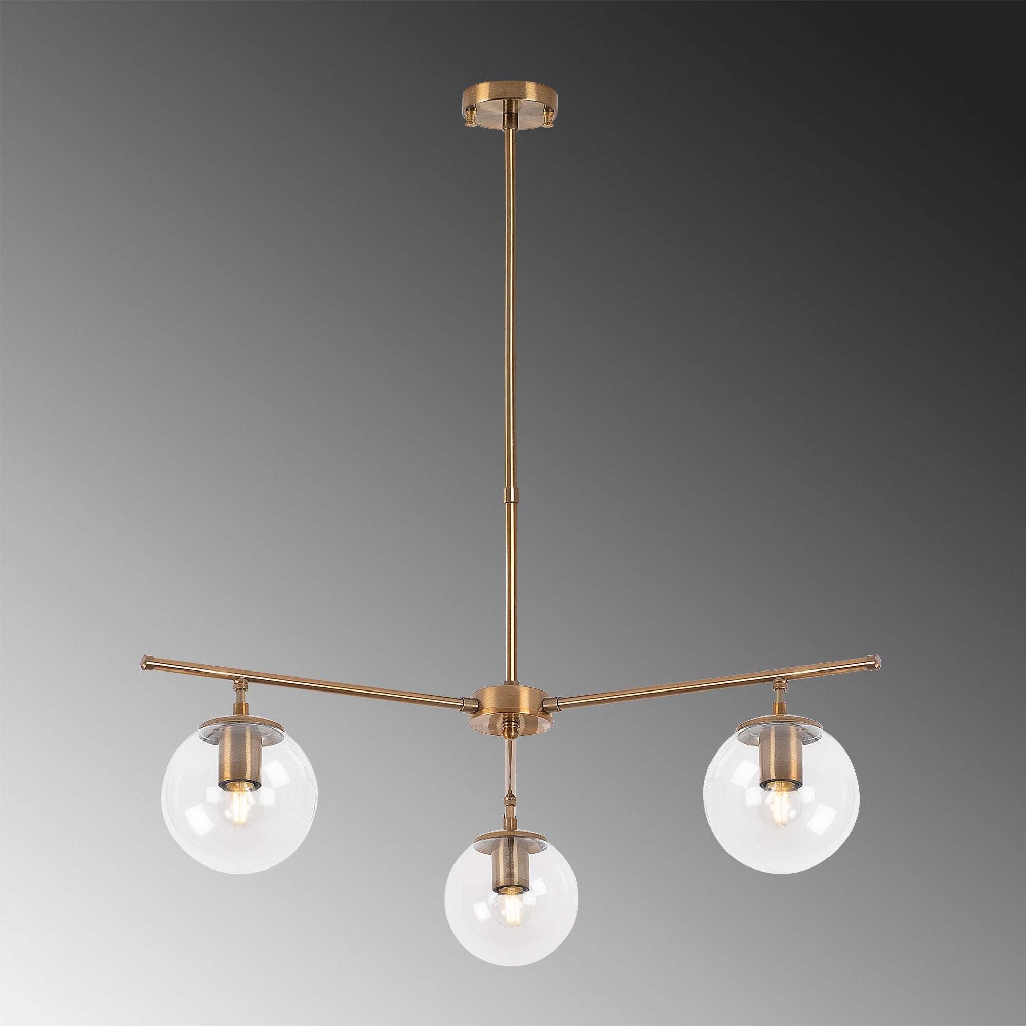 Candeeiro de Teto Vintage Elegante, Corpo em Metal e Tampa em Vidro, 70 x 70 cm, Altura 43-87 cm, 3 Soquetes E14, Acabamento em Cobre | Design Moderno e Escandinavo