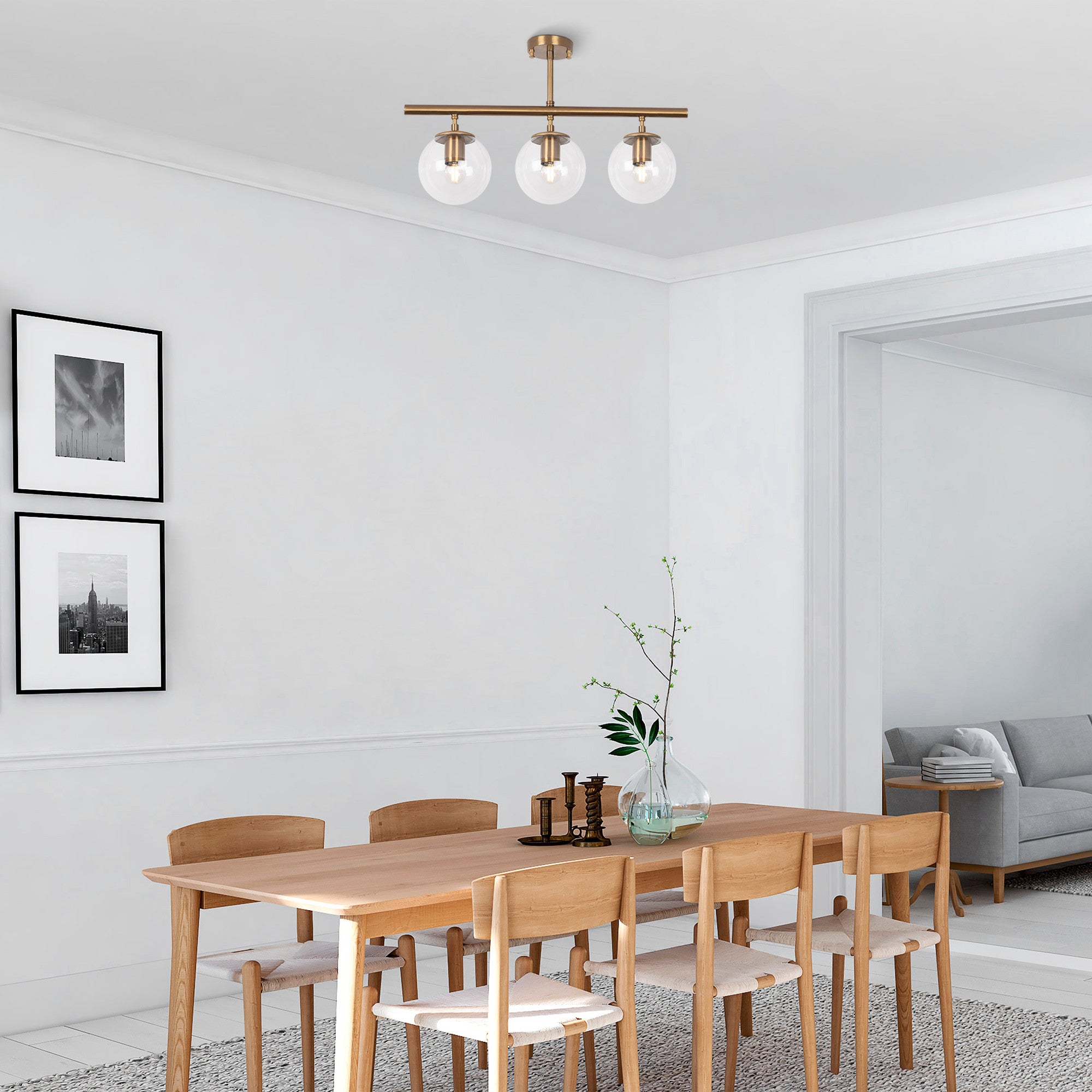 Candeeiro de Teto – 60 x 15 cm – Cobre – Metal e Vidro