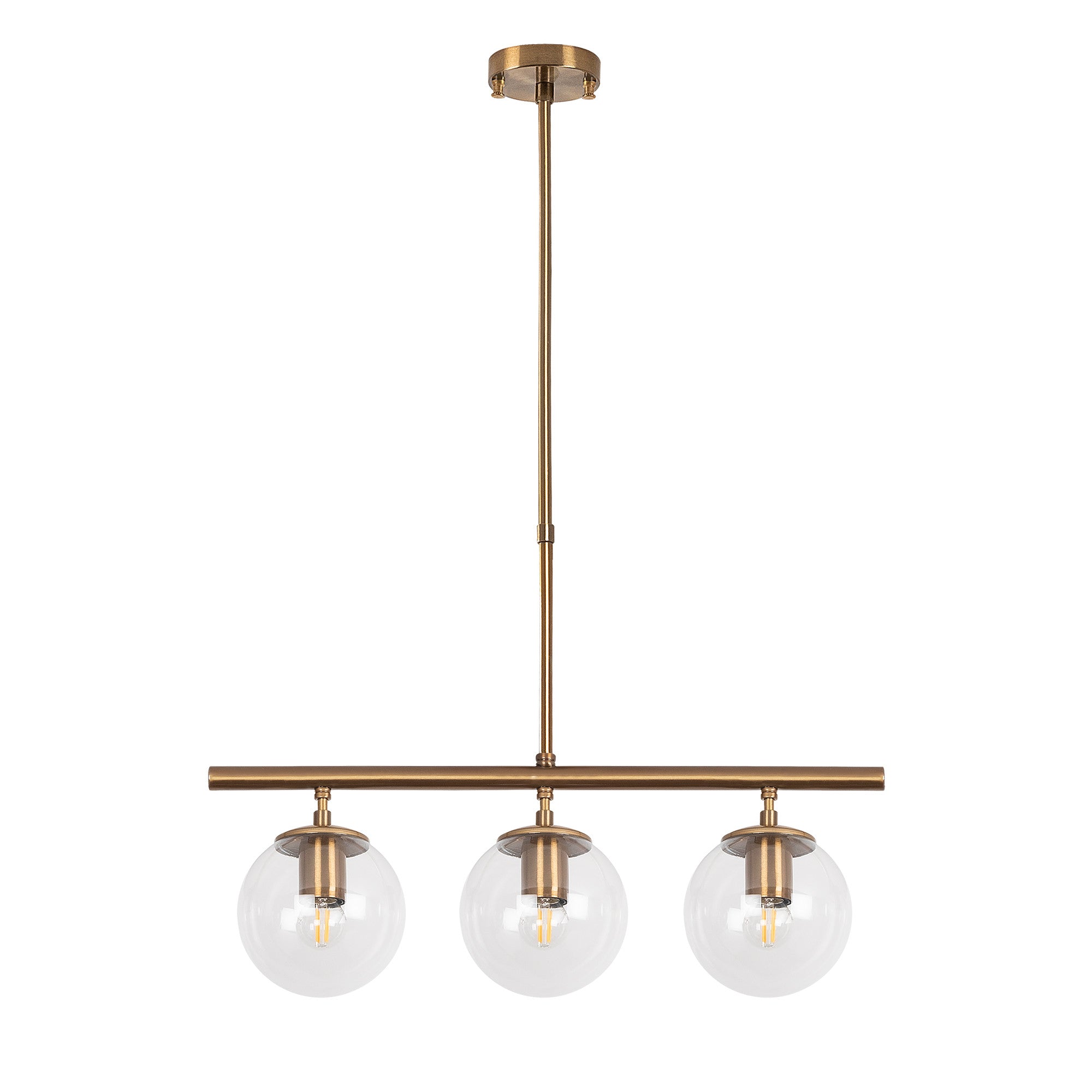 Candeeiro de Teto Vintage Elegante, Corpo em Metal e Tampa em Vidro, 60 x 15 cm, Altura Ajustável 43-87 cm, 3 Soquetes E14, Acabamento em Cobre | Design Moderno e Escandinavo