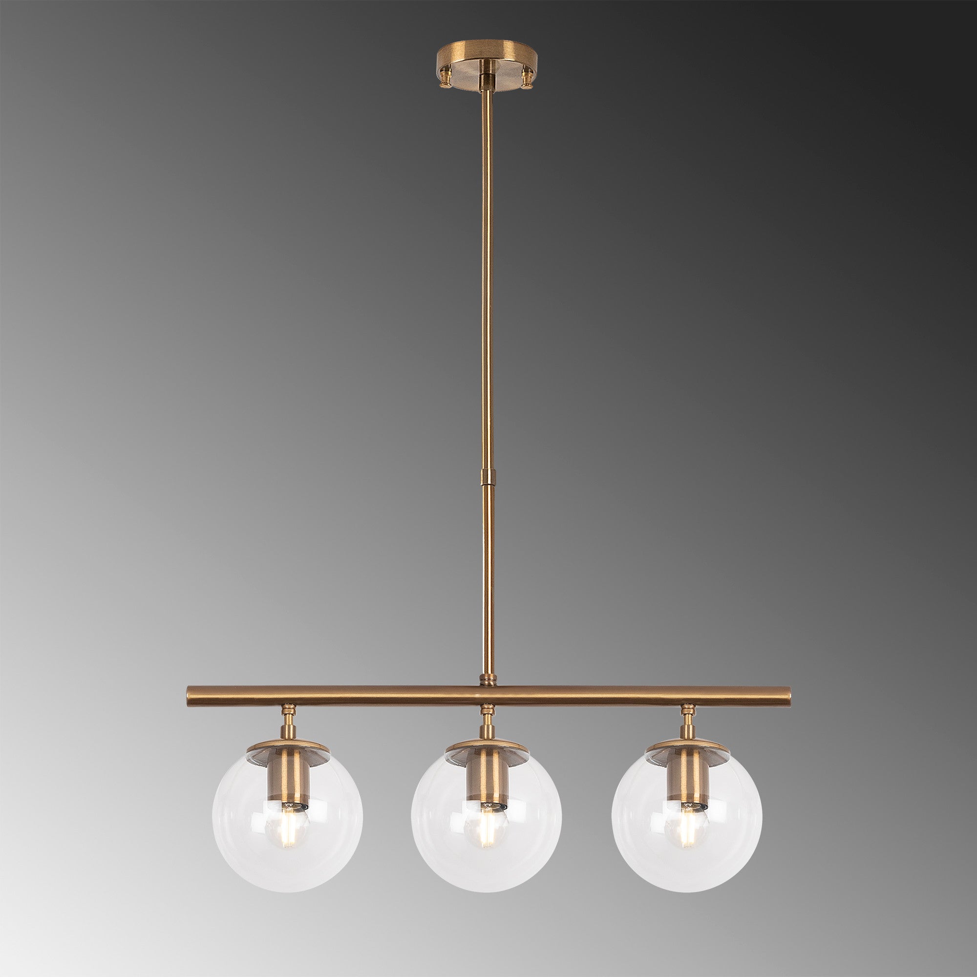 Candeeiro de Teto Vintage Elegante, Corpo em Metal e Tampa em Vidro, 60 x 15 cm, Altura Ajustável 43-87 cm, 3 Soquetes E14, Acabamento em Cobre | Design Moderno e Escandinavo