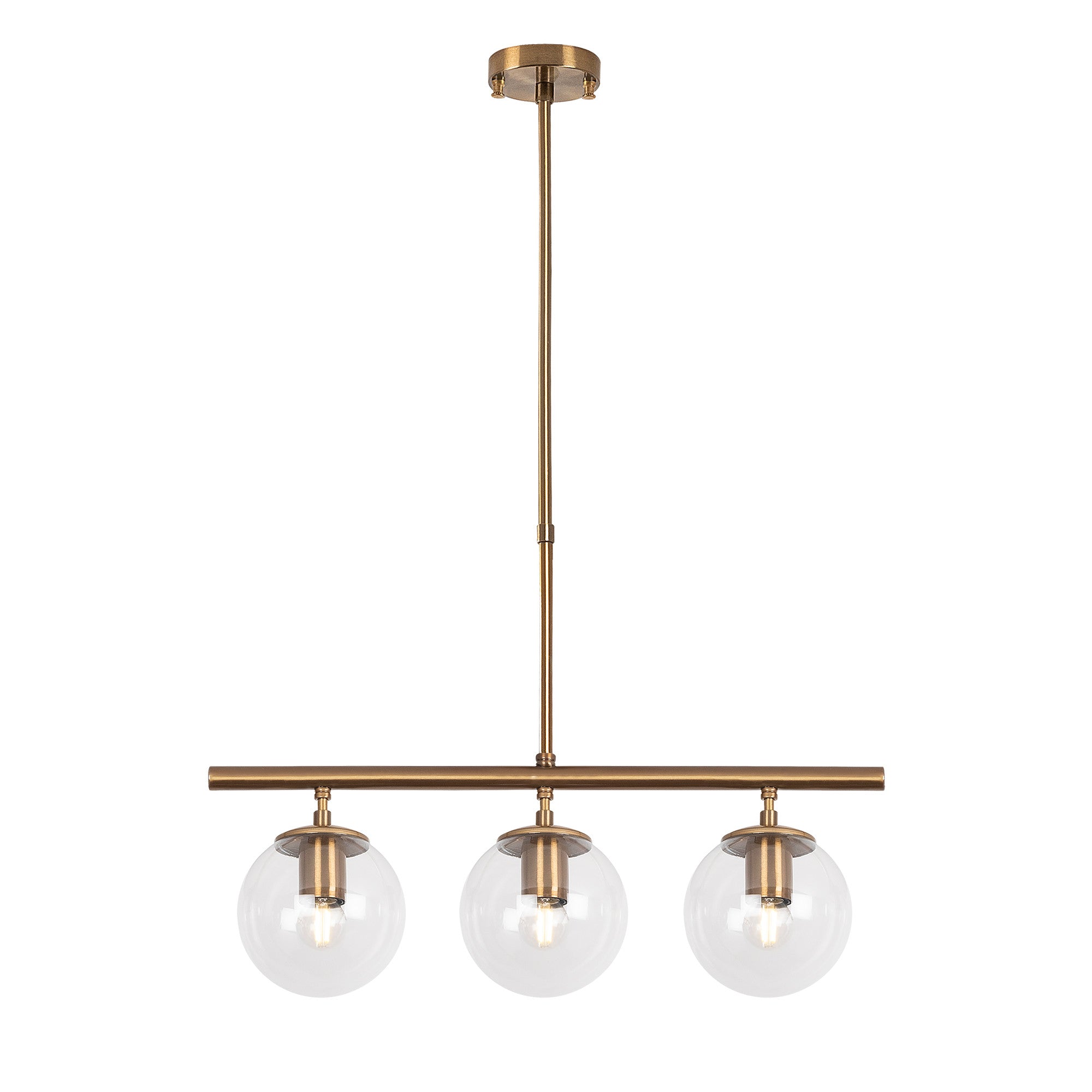 Candeeiro de Teto Vintage Elegante, Corpo em Metal e Tampa em Vidro, 60 x 15 cm, Altura Ajustável 43-87 cm, 3 Soquetes E14, Acabamento em Cobre | Design Moderno e Escandinavo