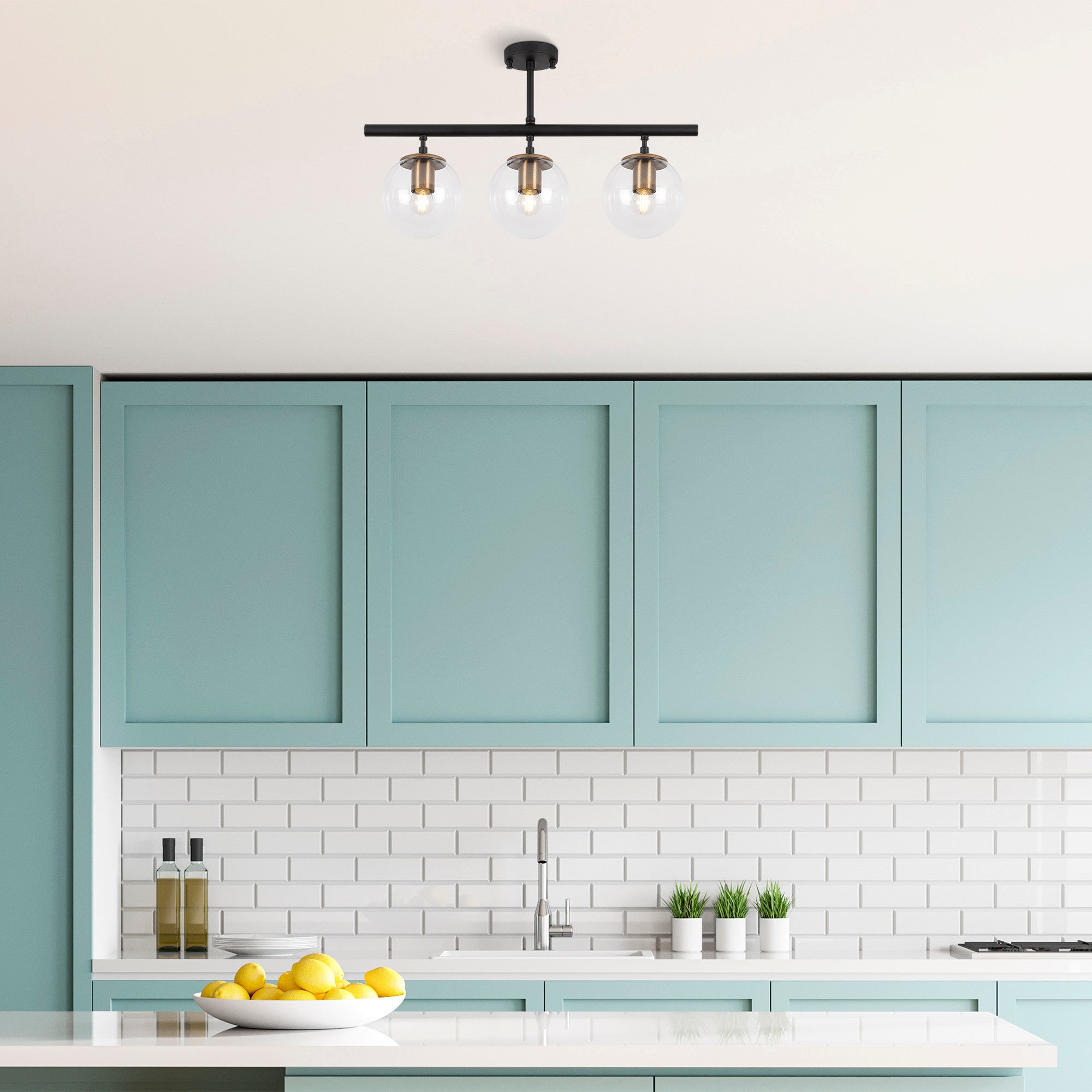 Candeeiro de Teto – 60 x 15 cm – Preto e Antigo – Metal e Vidro