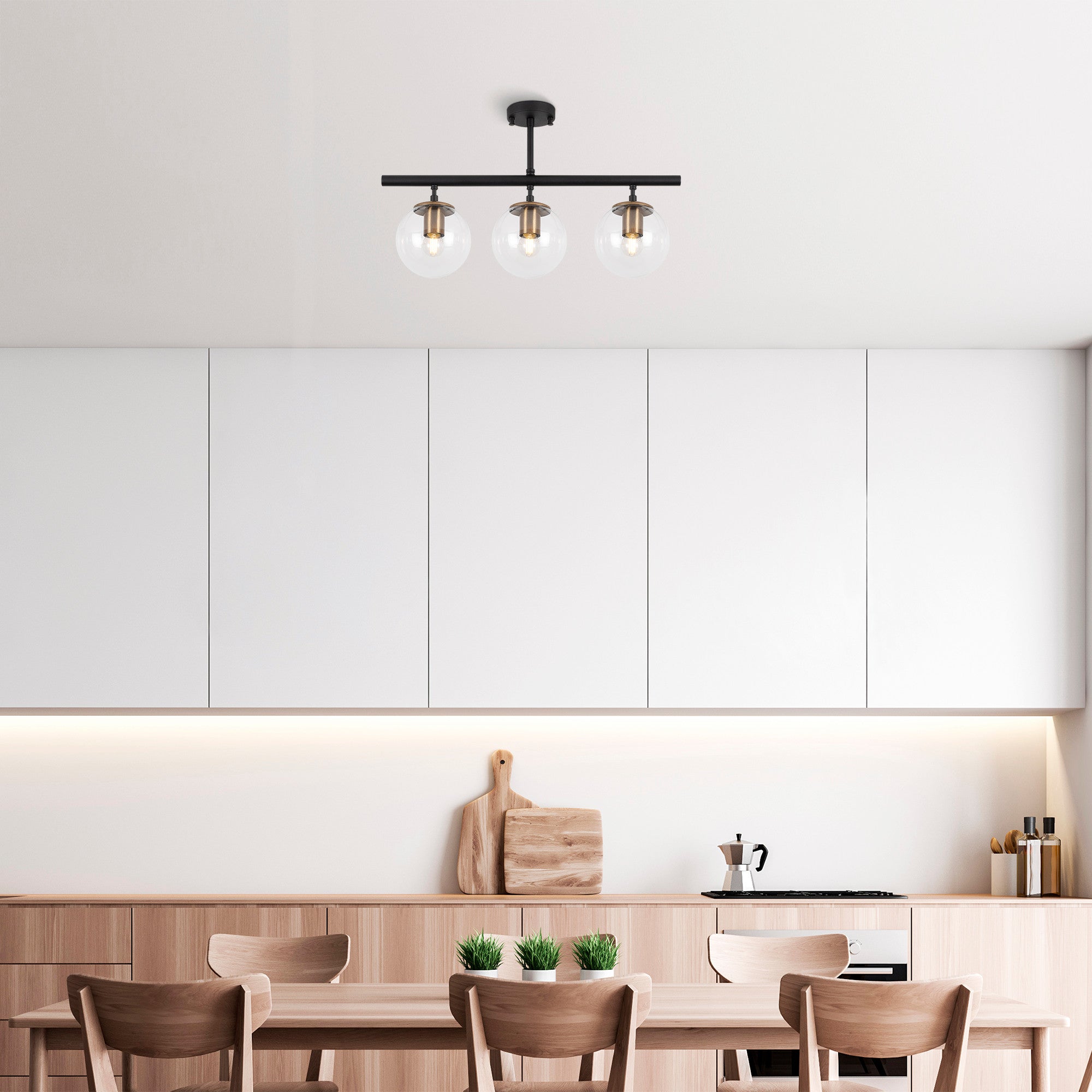 Candeeiro de Teto – 60 x 15 cm – Preto e Antigo – Metal e Vidro