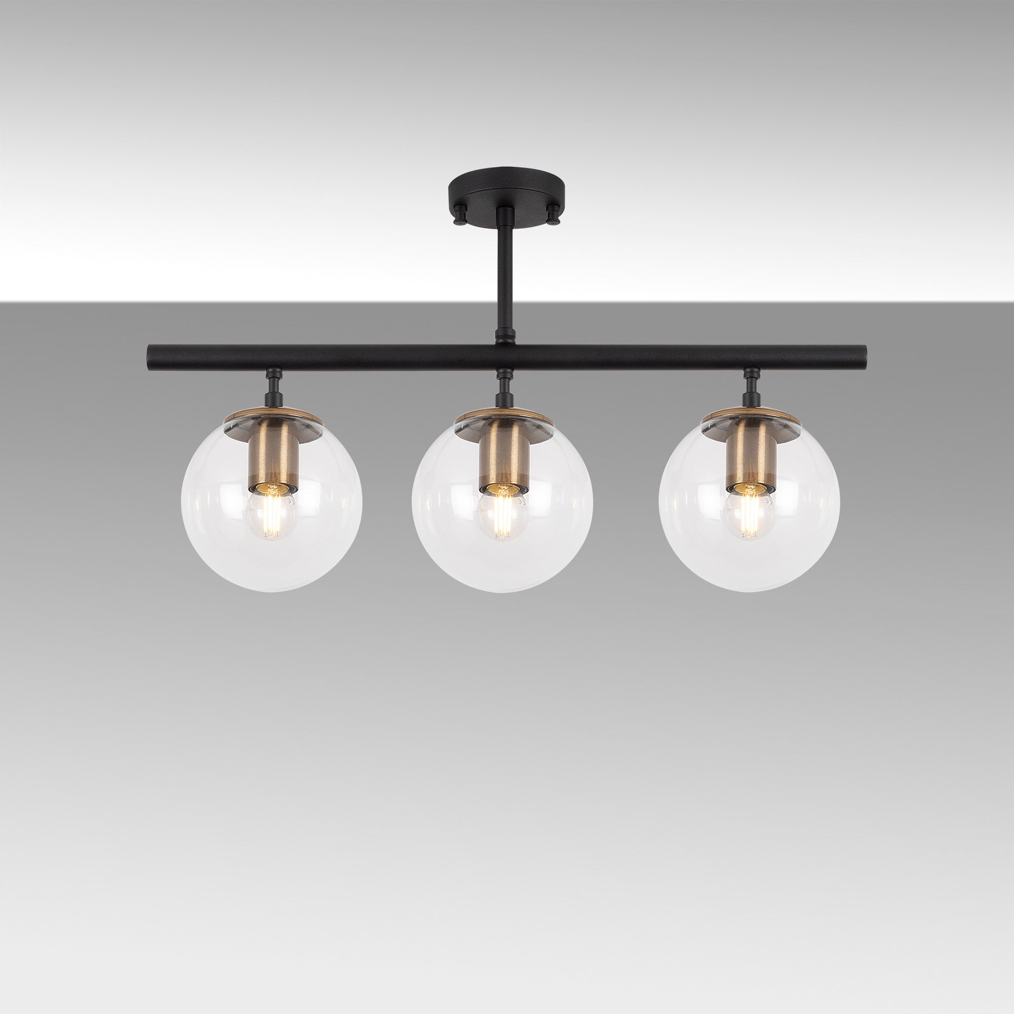 Candeeiro de Teto – 60 x 15 cm – Preto e Antigo – Metal e Vidro